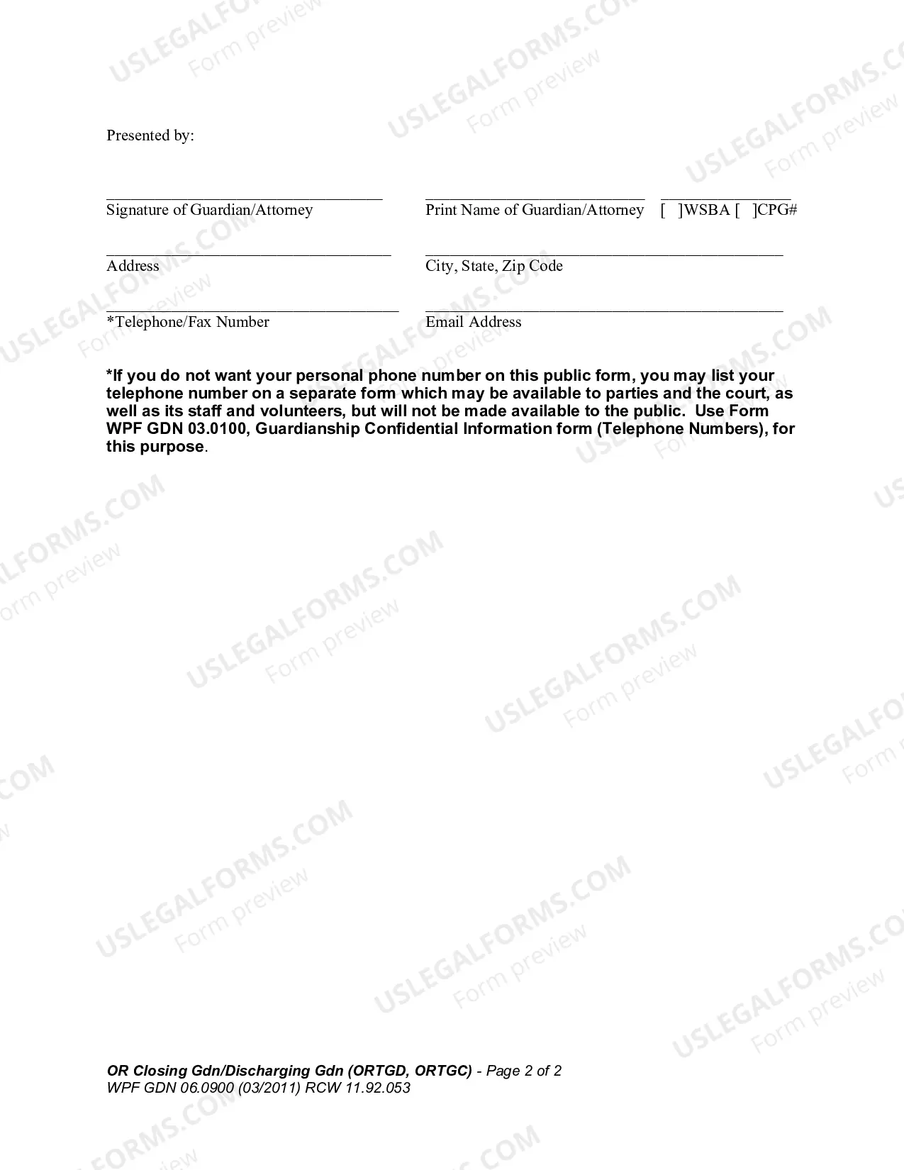 Preview Order Closing Guardianship and Discharging Guardian (ORTGD, ORTGC)