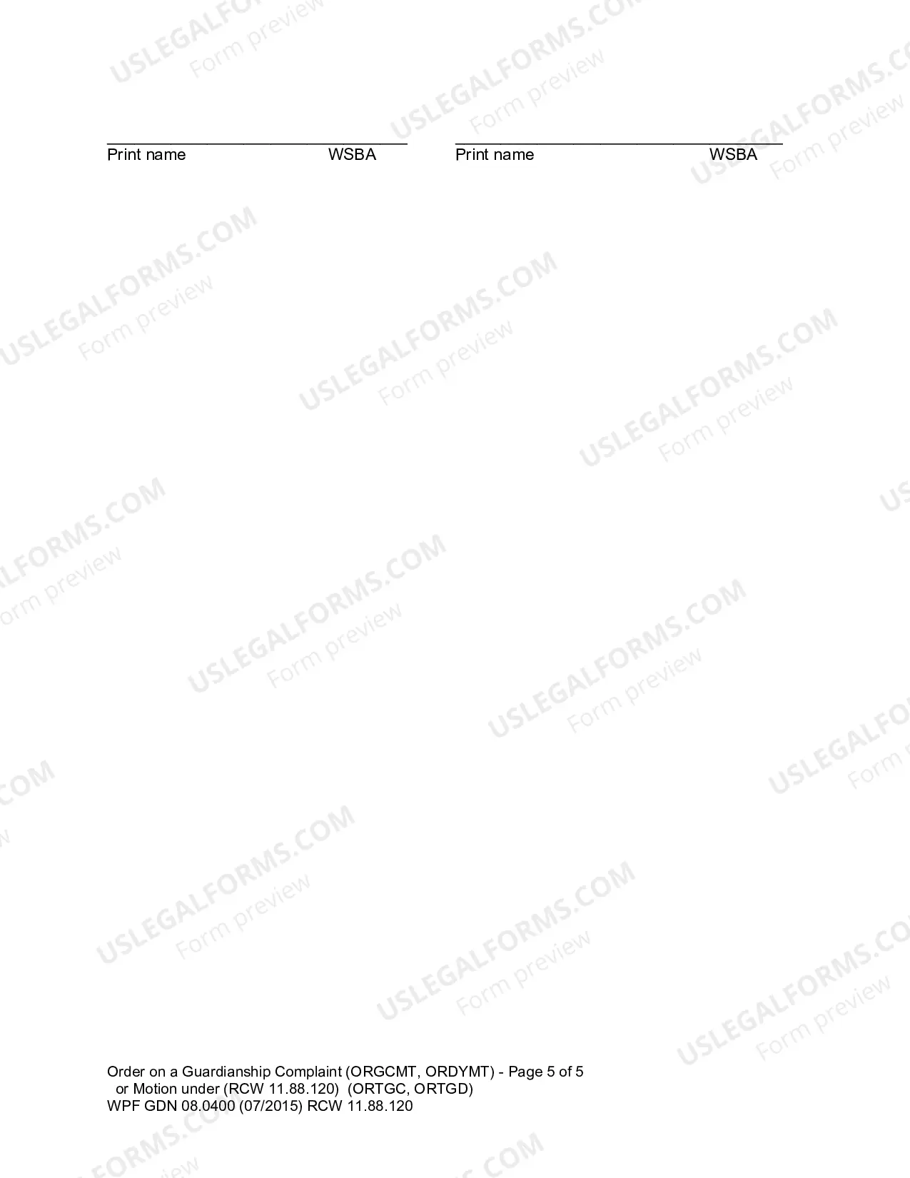 Preview Order on a Guardianship Complaint or Motion under RCW 11.88.120