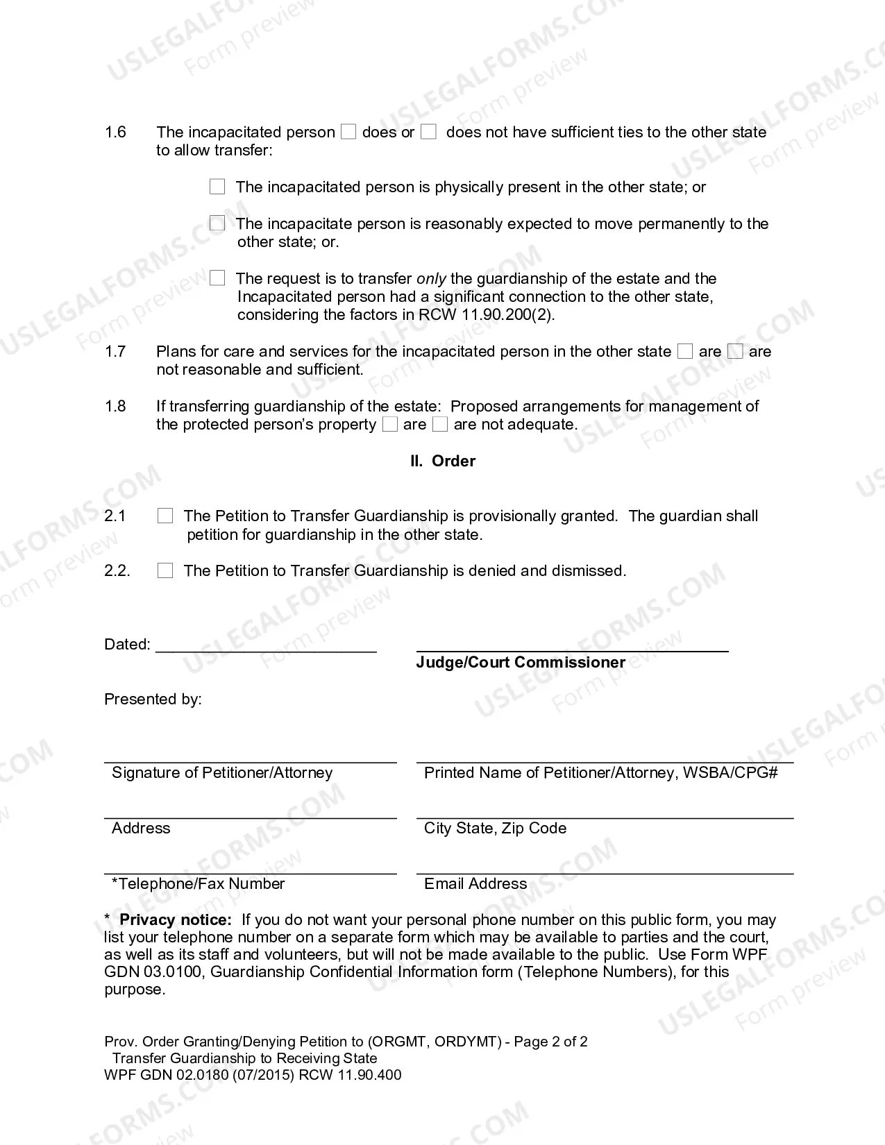 Preview Provisional Order Granting/Denying Petition to Transfer Guardianship to the Receiving State (ORGMT, ORDYMT)
