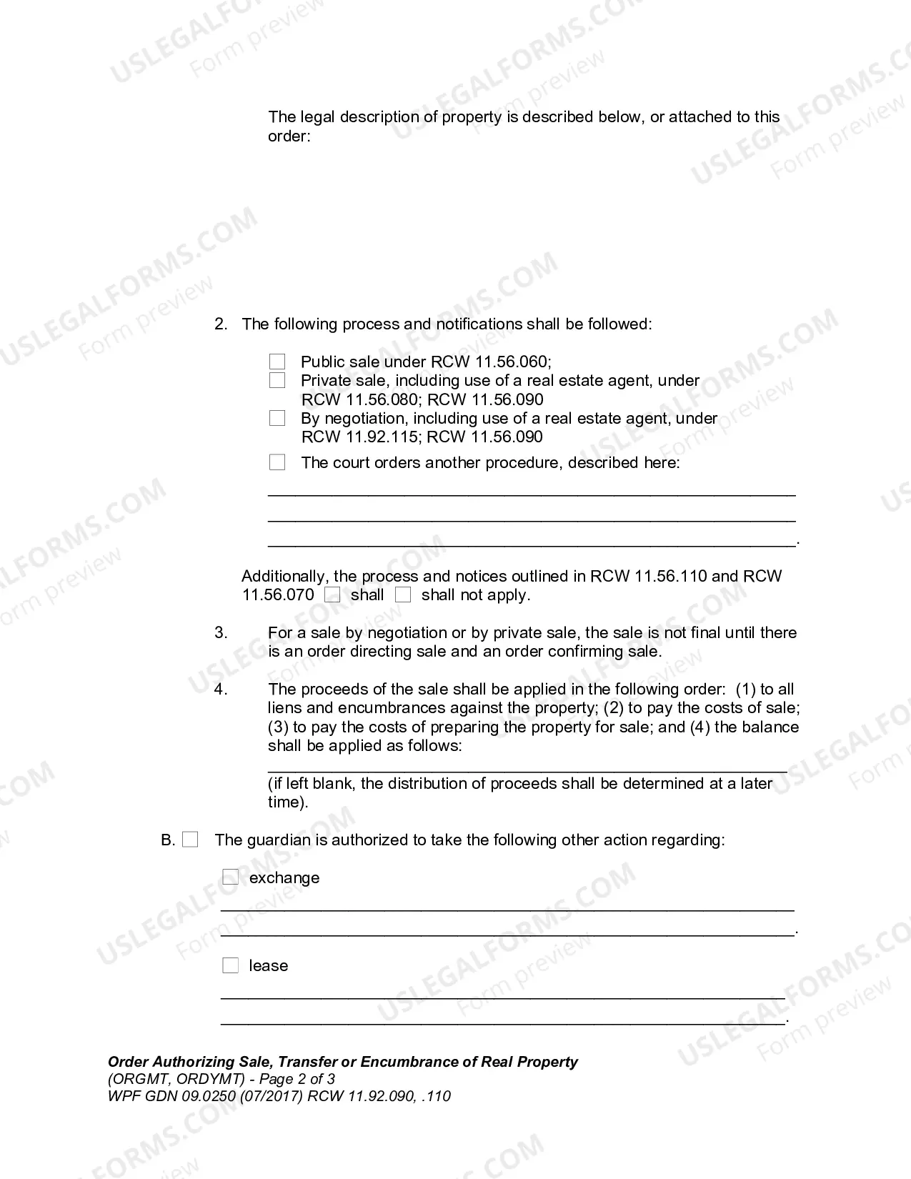 Preview Order Authorizing Sale, Transfer, or Encumbrance of Real Property