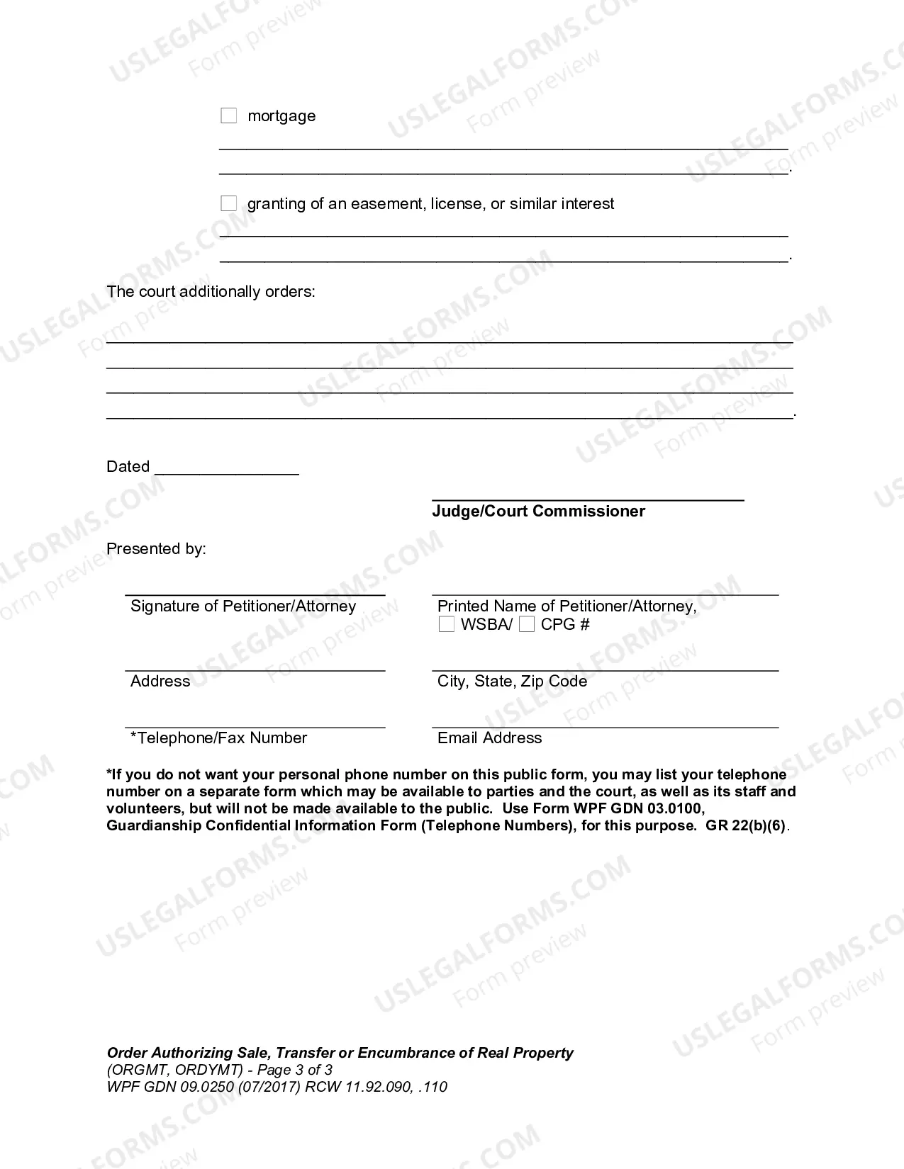Preview Order Authorizing Sale, Transfer, or Encumbrance of Real Property