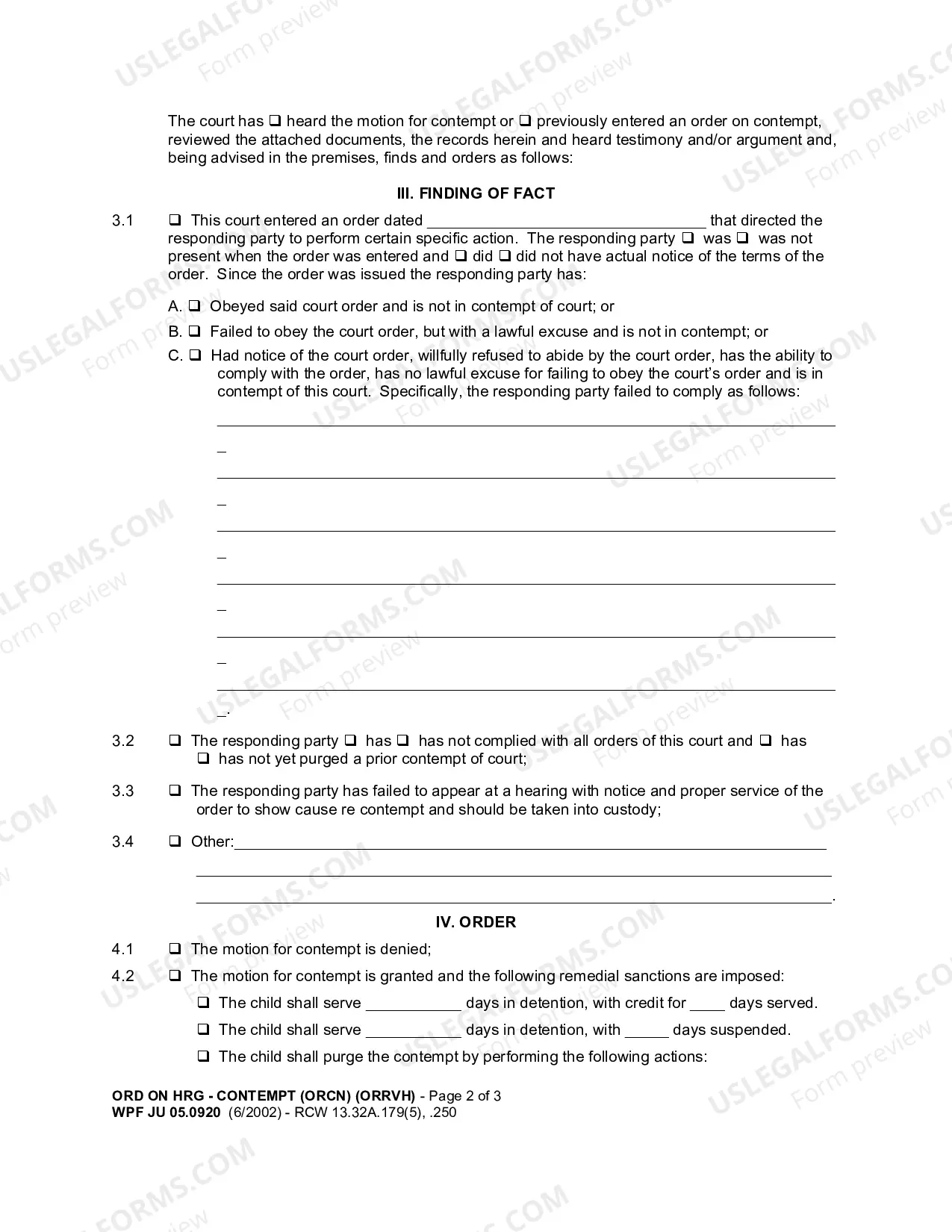 Preview Order On Hearing Re Contempt