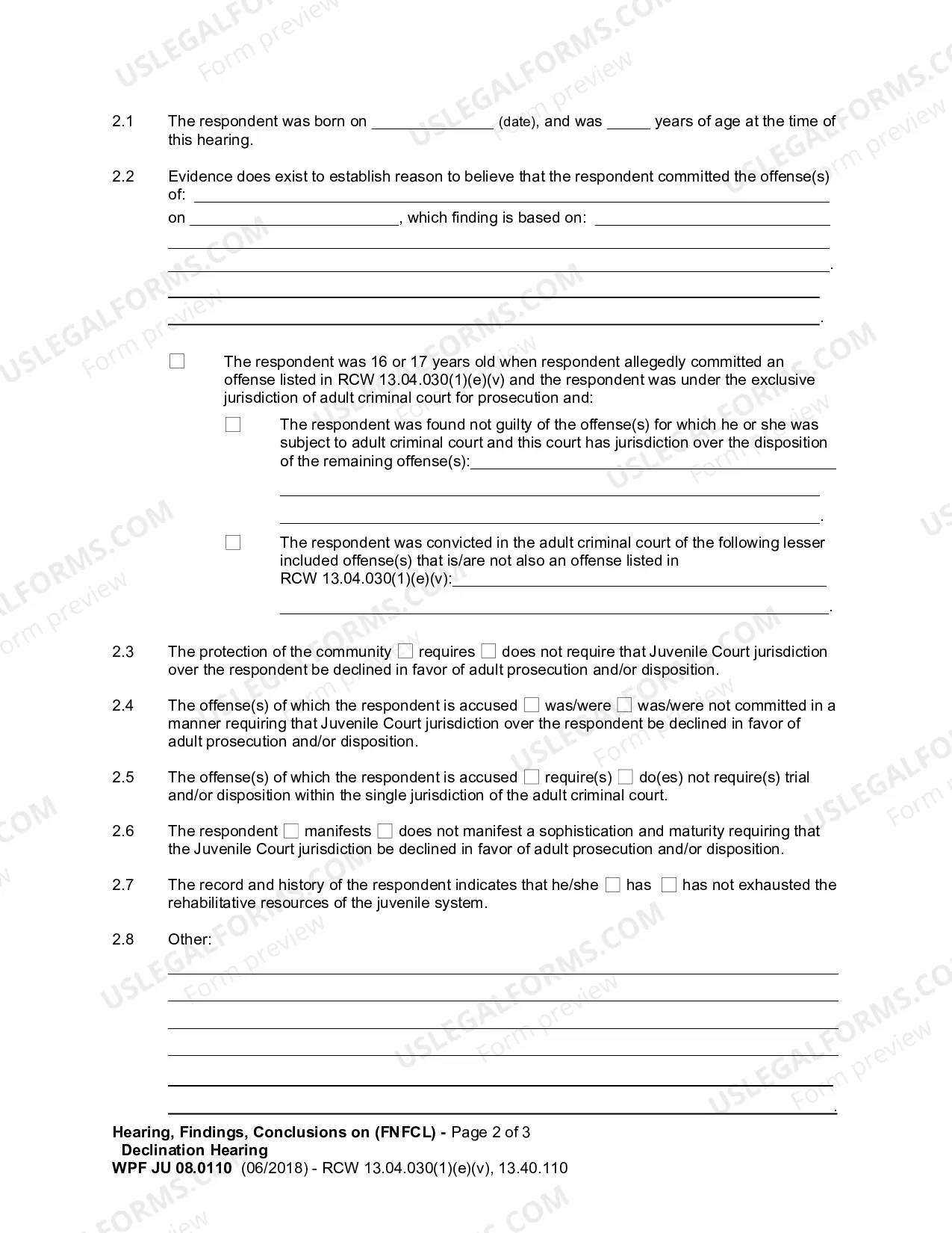 Preview Hearing Findings And Conclusions On Declination Hearing
