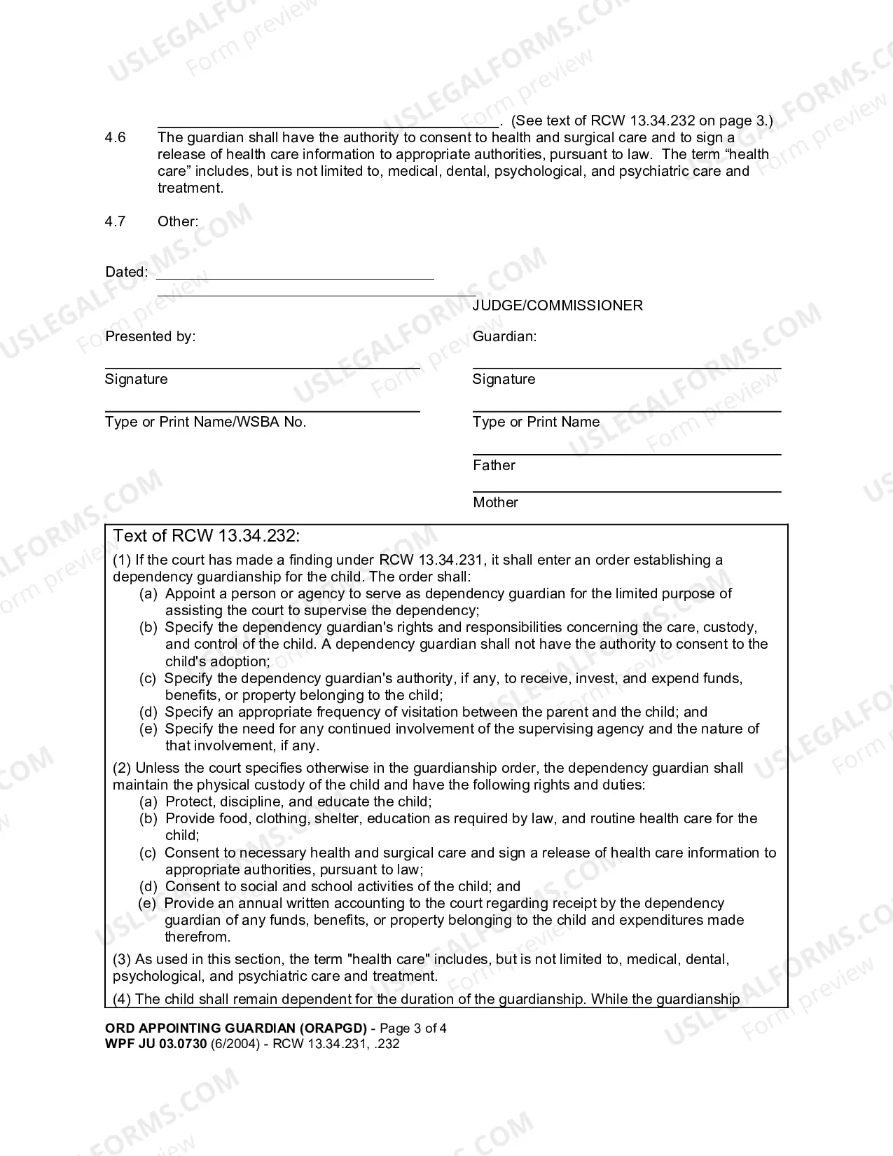 Preview Hearing Findings Conclusions And Order Appointing Guardian