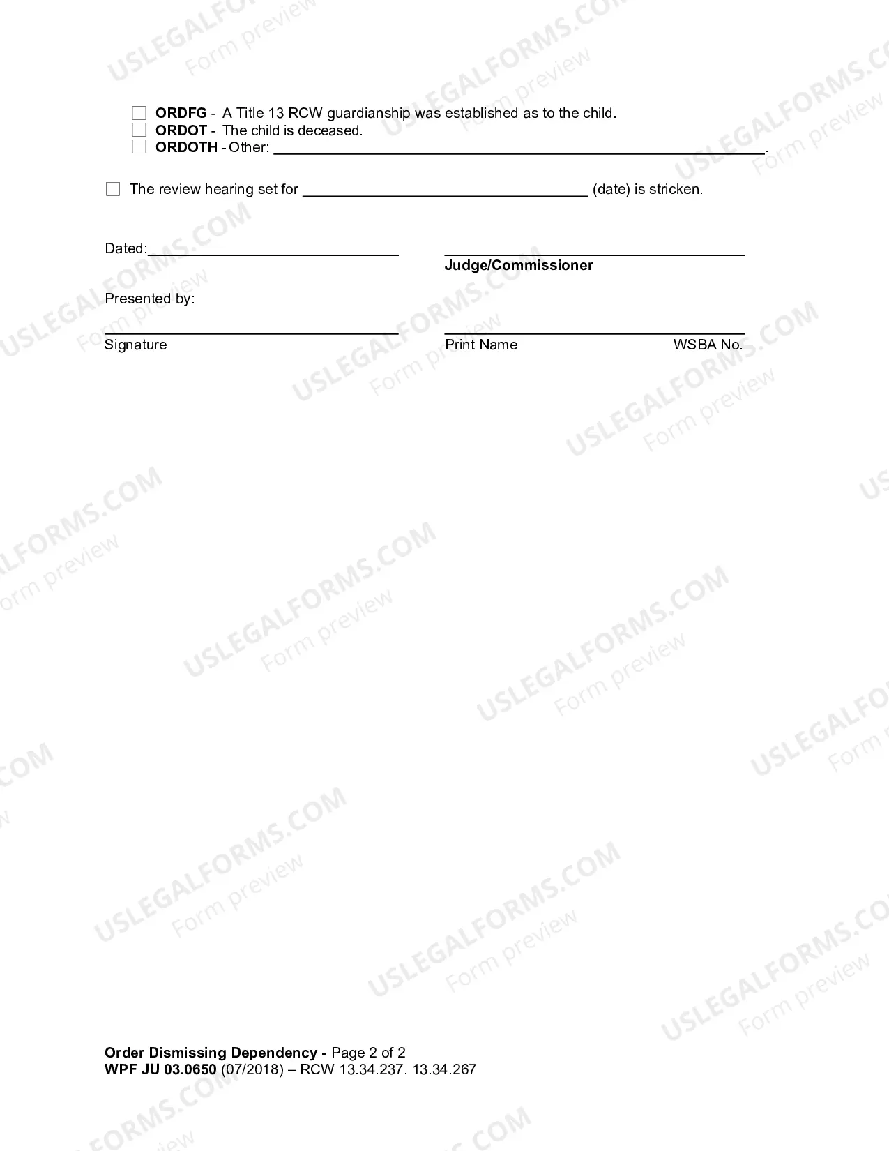 Preview Order Dismissing Dependency