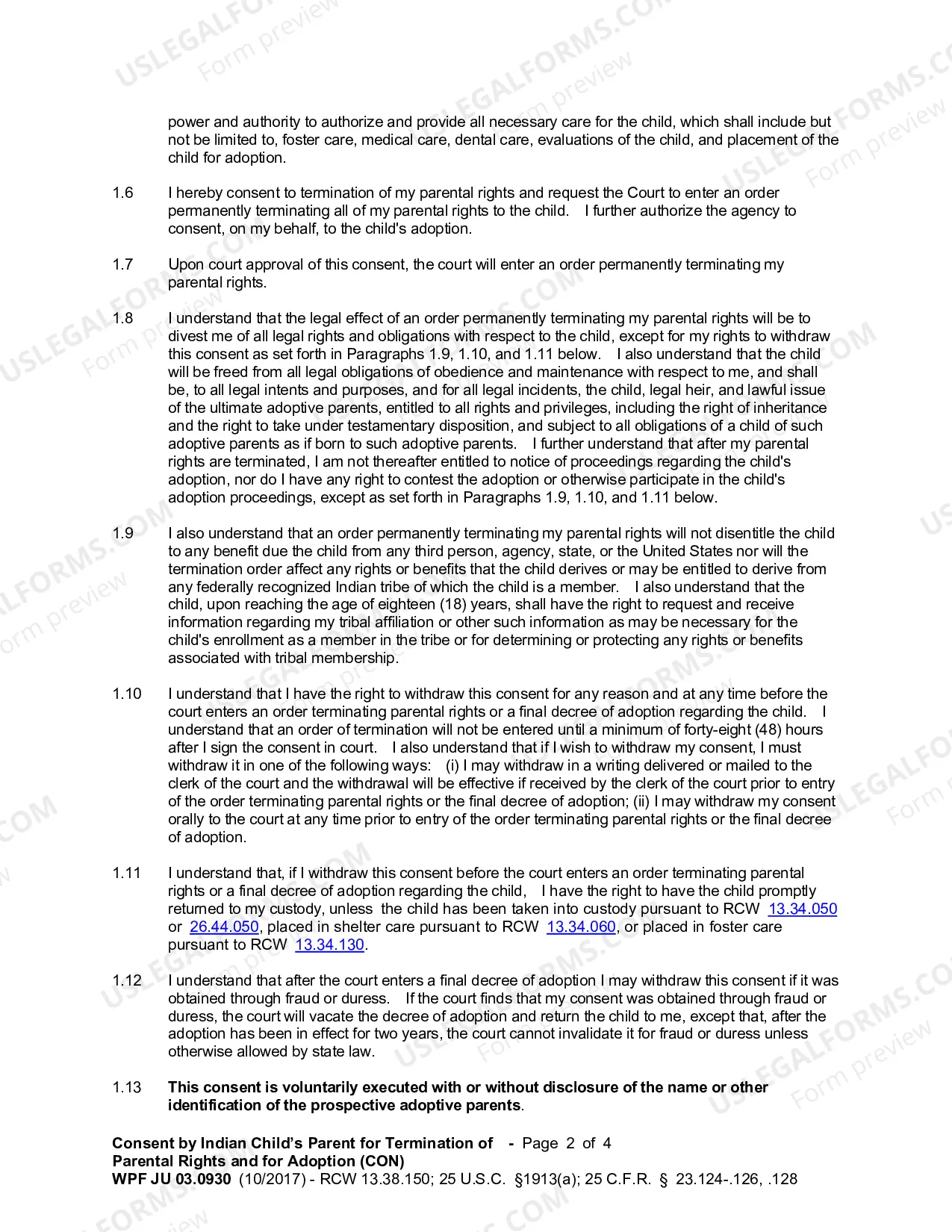 Preview Consent by Indian Child's Parent for Termination of Parental Rights and for Adoption