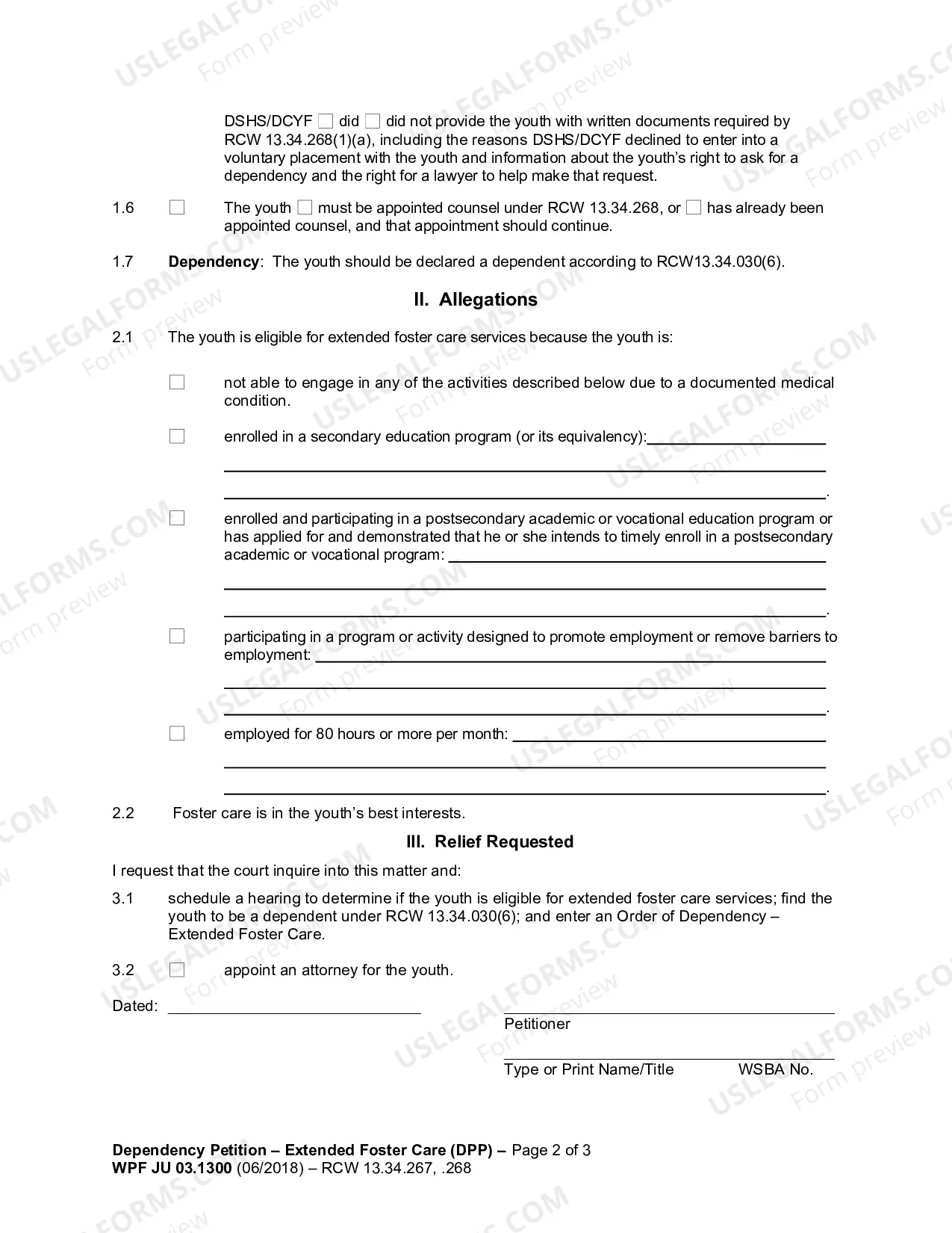 Preview Dependency Petition - Extended Foster Care