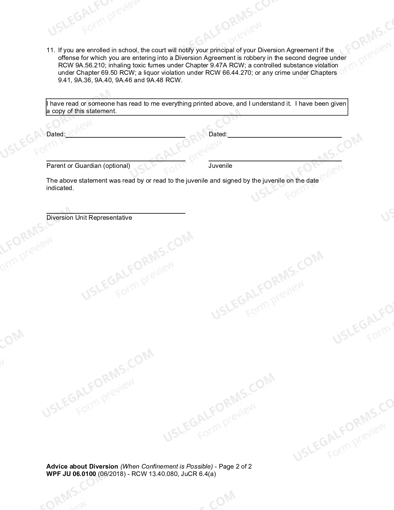 Preview Advice About Diversion (When Confinement is Possible)