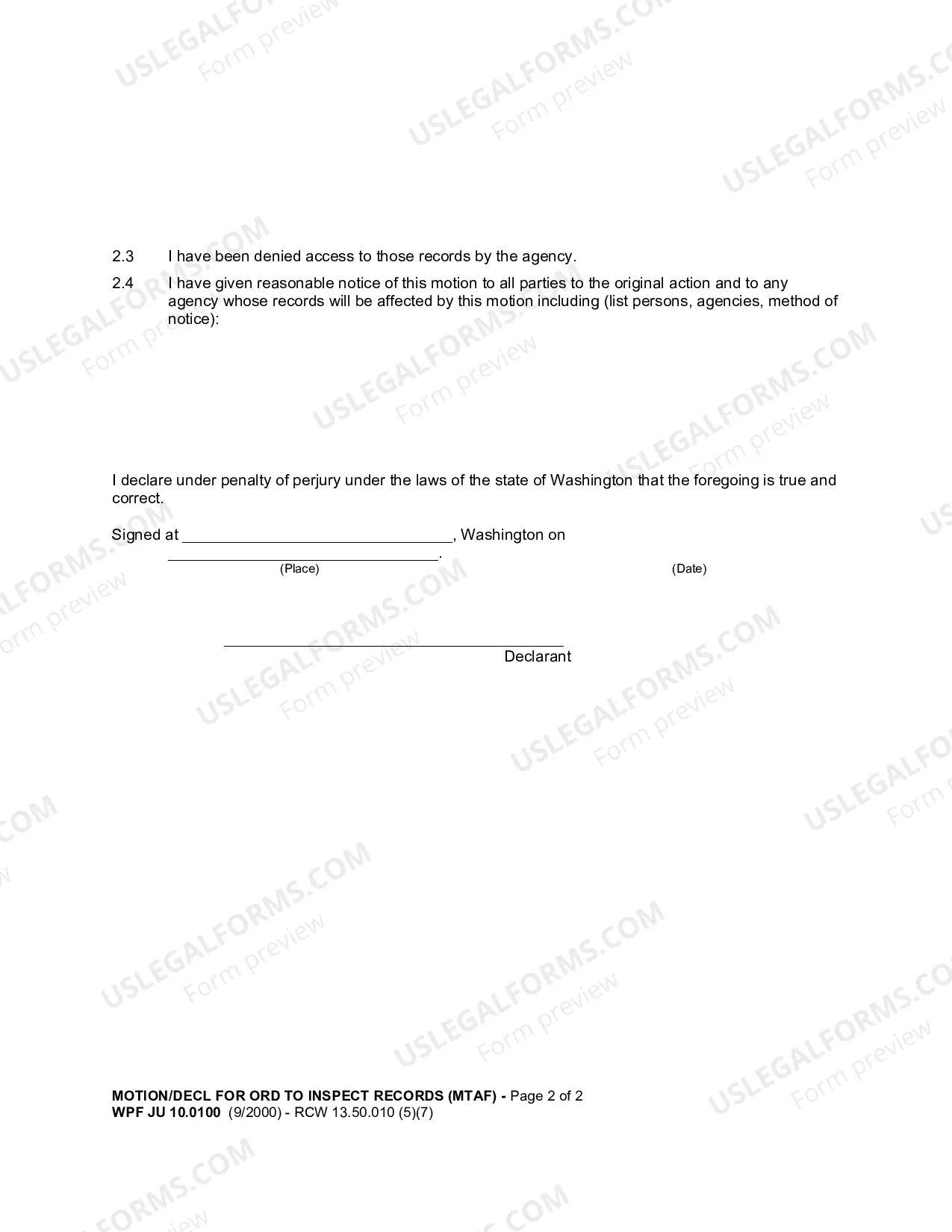 Preview Motion And Declaration For Order Authorizing Inspection of Records