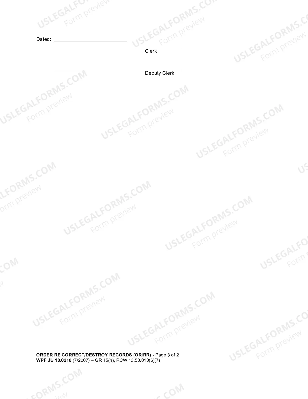 Preview Order Regarding Correction Or Destruction of Improperly Retained Records