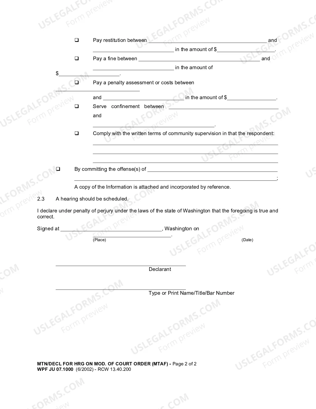 Preview Motion And Declaration For Hearing On Modification of Court Order