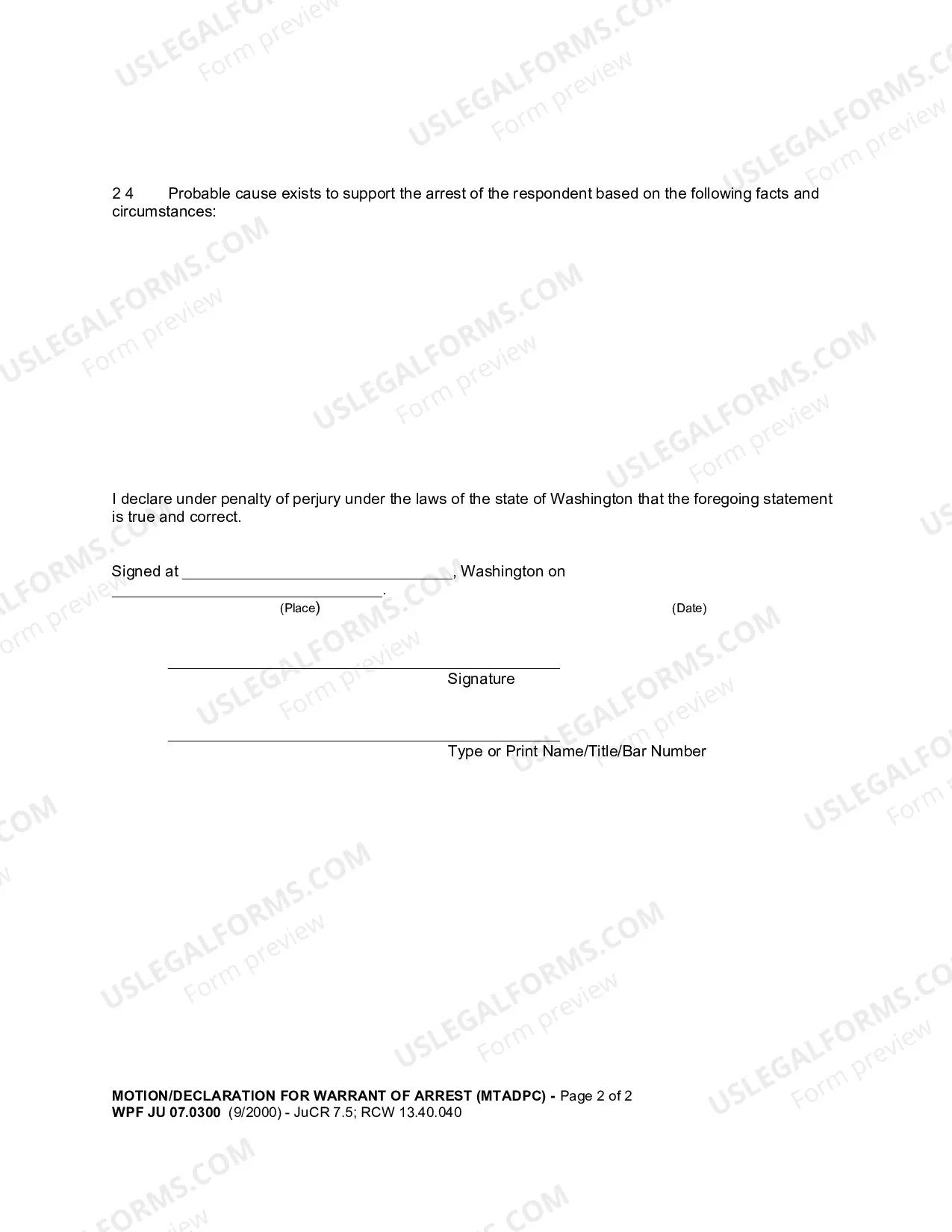 Preview Motion And Declaration For Order For Warrant of Arrest
