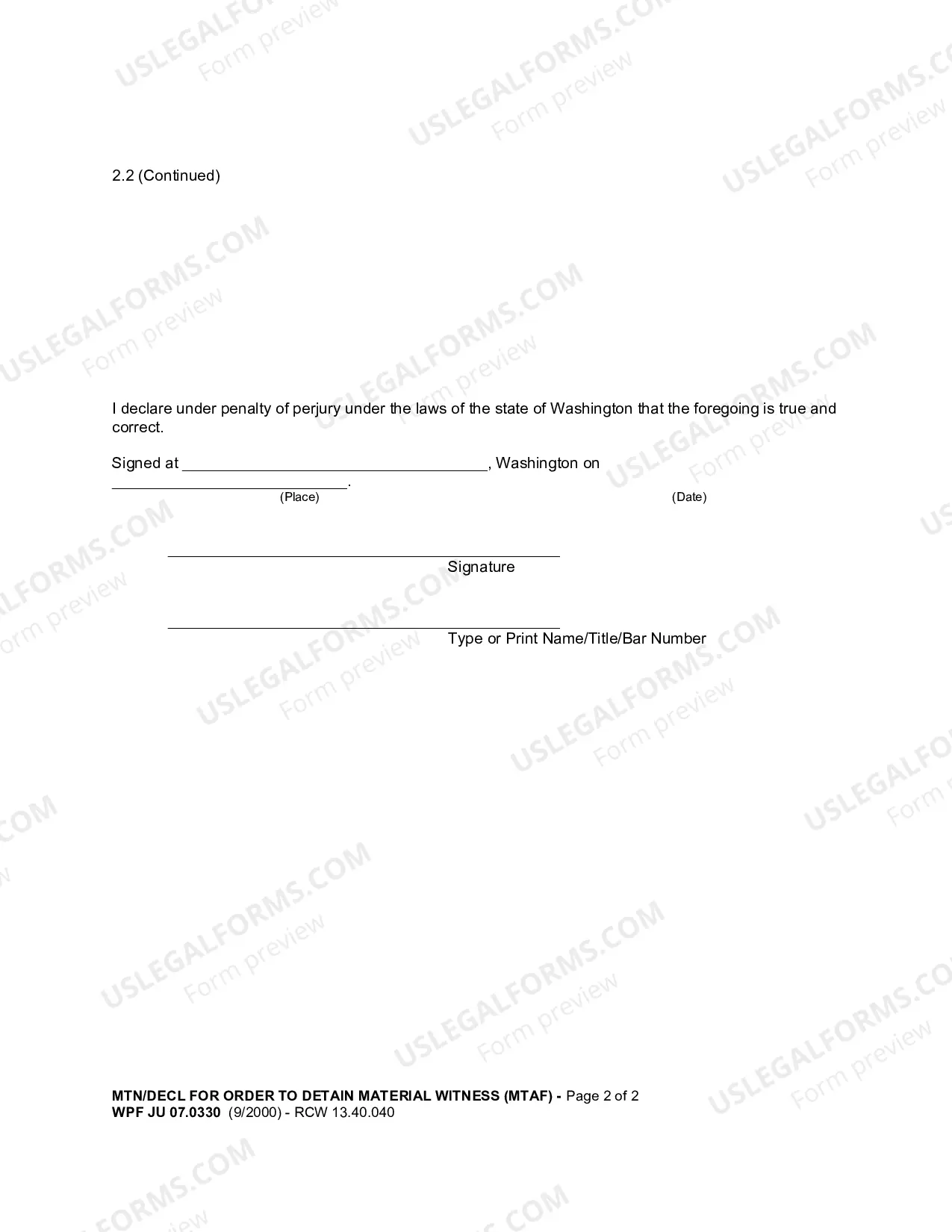 Preview Motion And Declaration For Order To Detain Material Witness