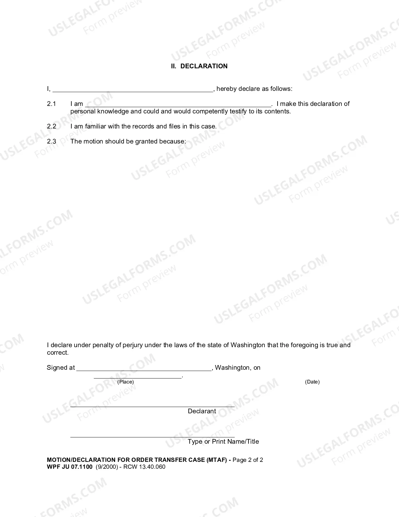 Preview Motion And Declaration For Order Transferring Case