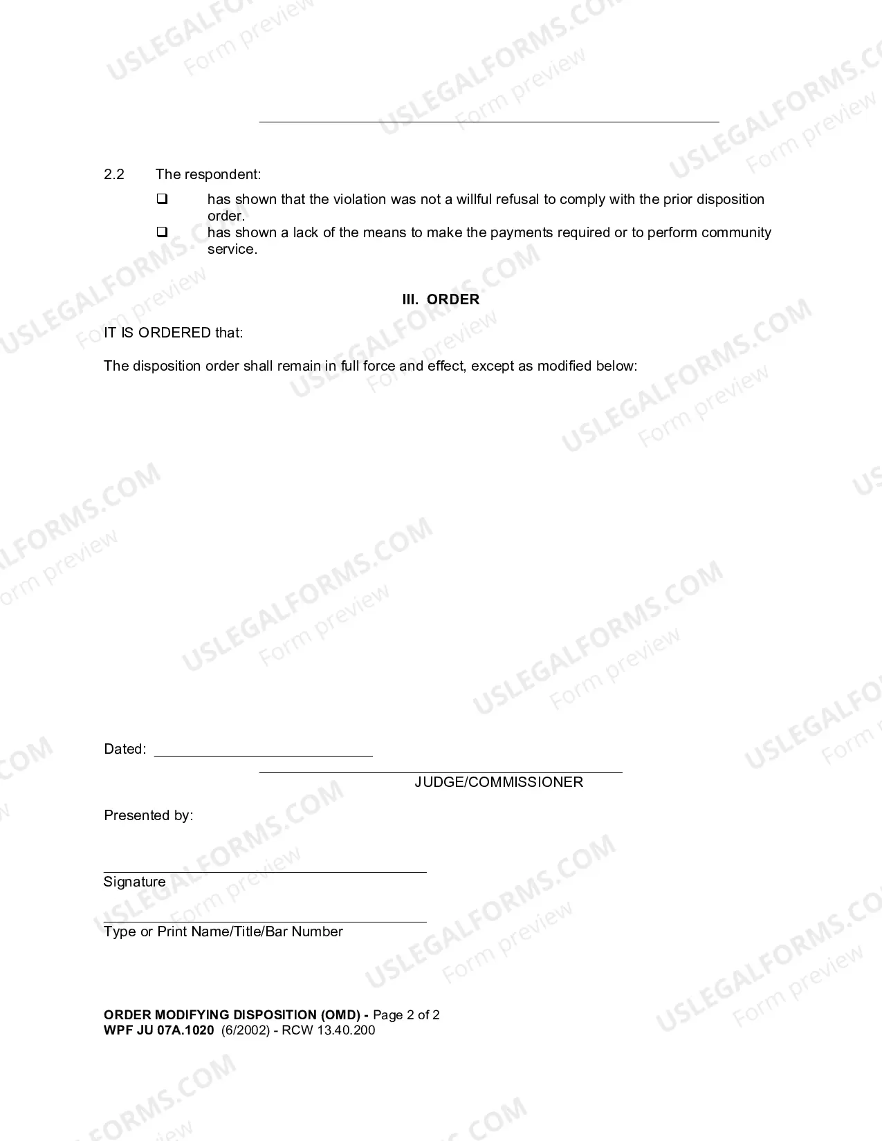 Preview Order Modifying Disposition