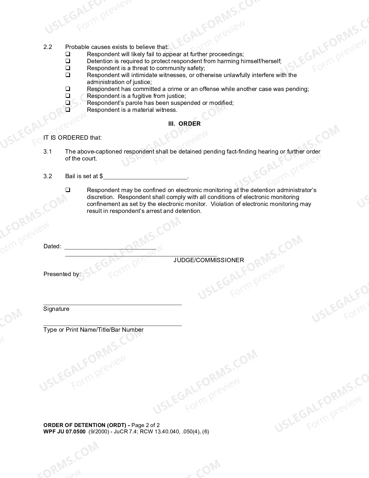 Preview Order of Detention