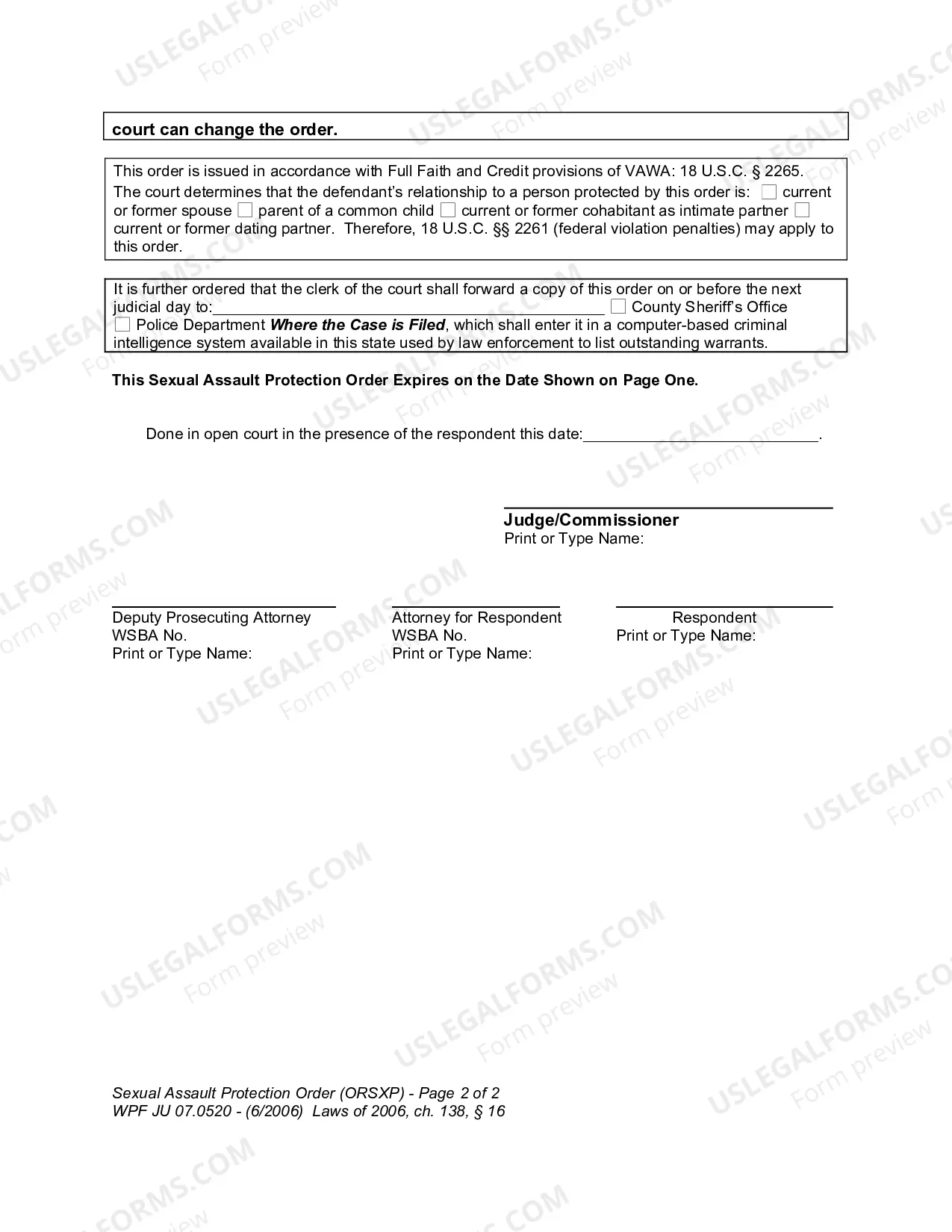 Preview Sexual Assault Protection Order
