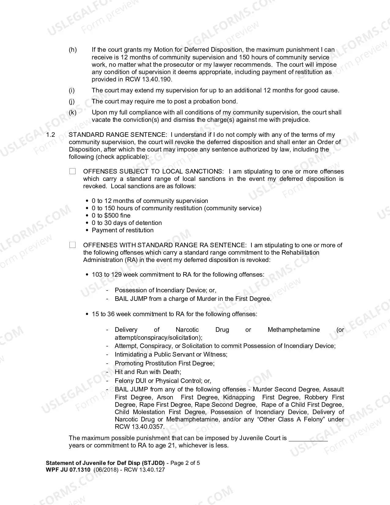 Preview Statement of Juvenile For Deferred Disposition