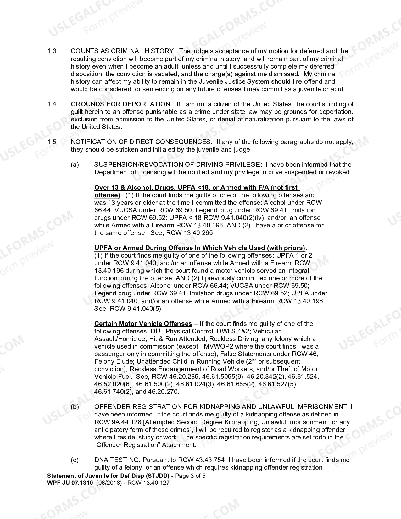 Preview Statement of Juvenile For Deferred Disposition