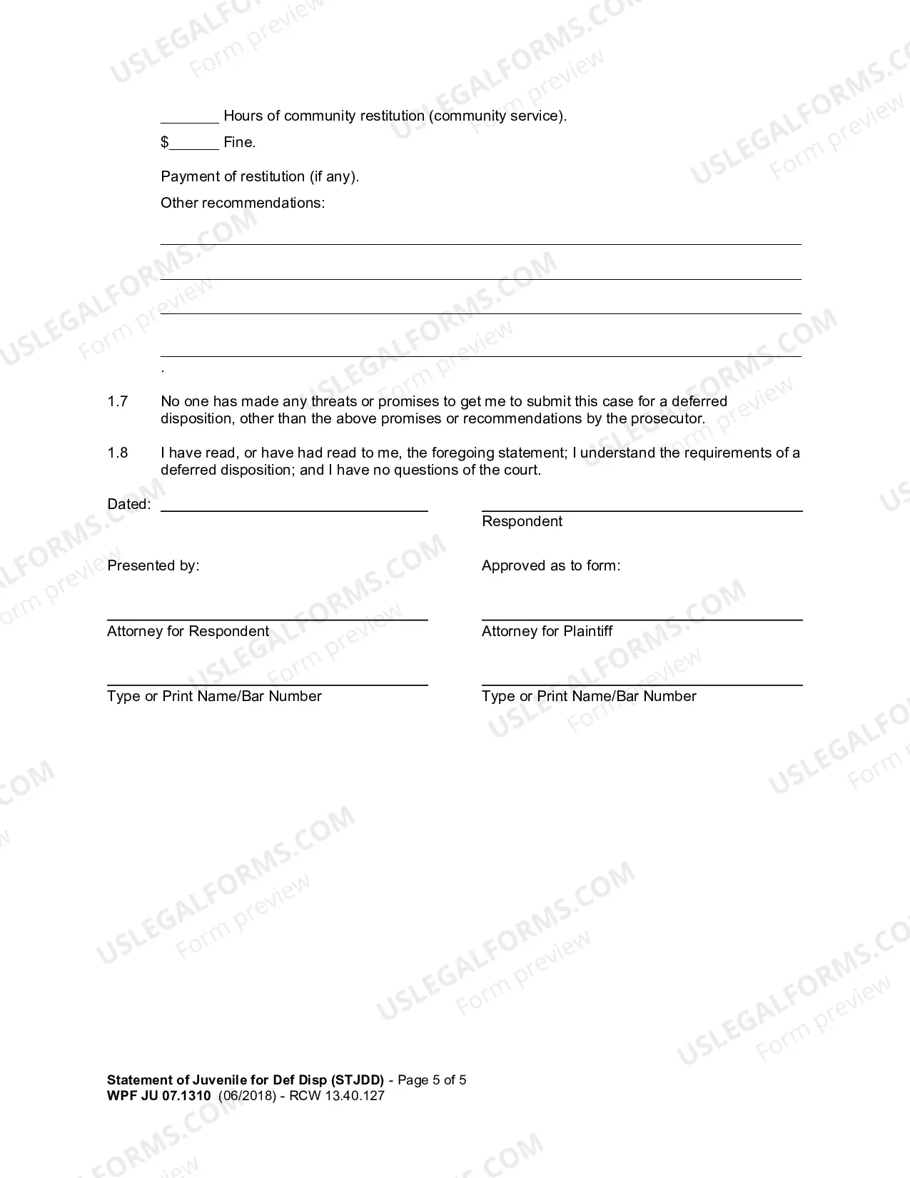 Preview Statement of Juvenile For Deferred Disposition