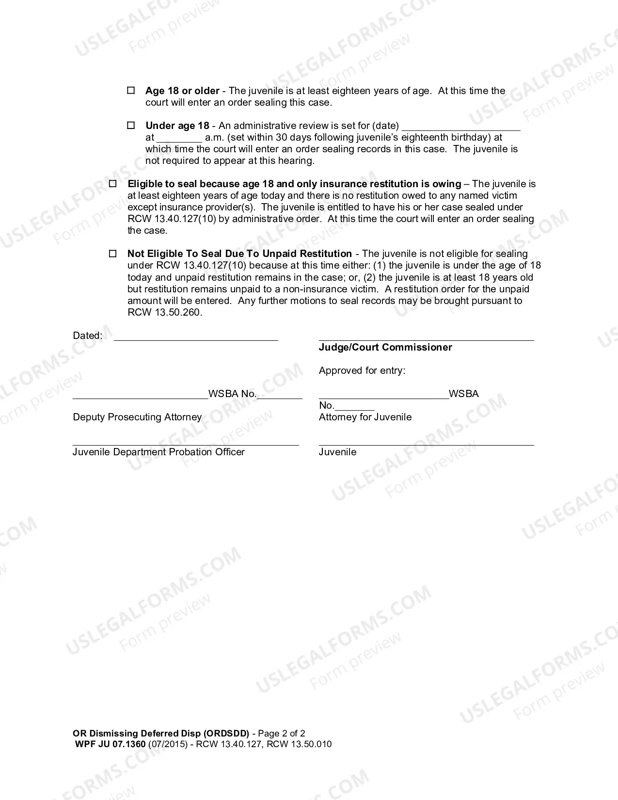 Preview Order Dismissing Deferred Disposition (ORDSDD)