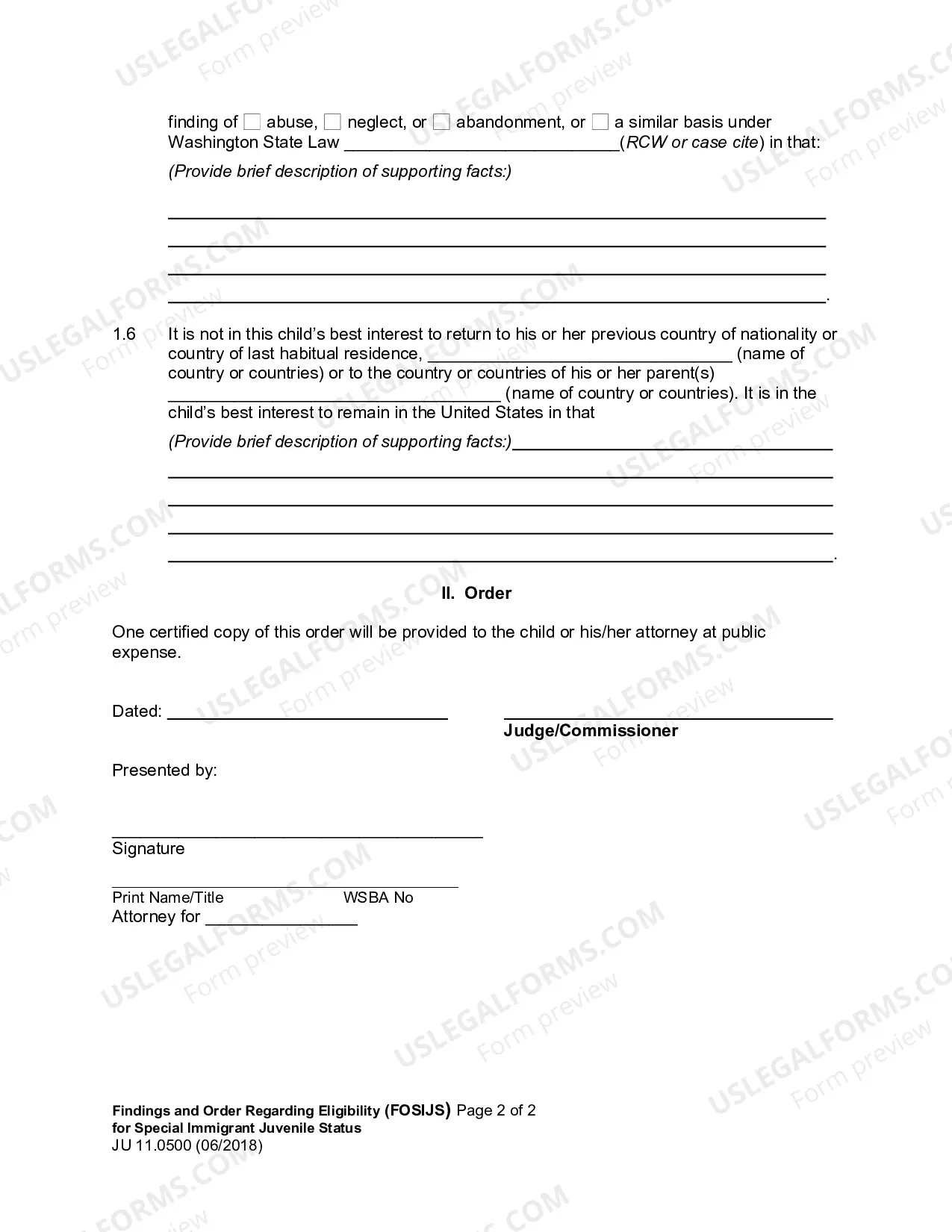 Preview Findings and Order Regarding Eligibility for Special Immigrant Juvenile Status (FOSIJS)