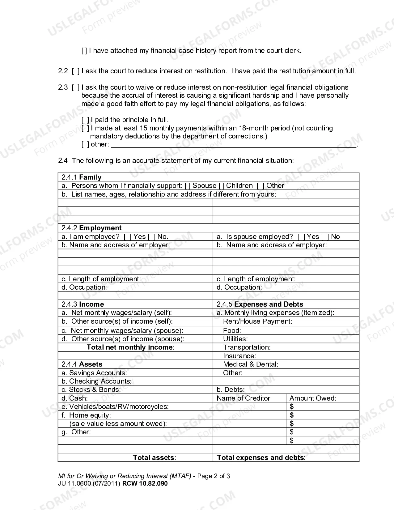 Preview Motion for Order Waiving or Reducing Interest on Legal financial Obligations (MTAF)