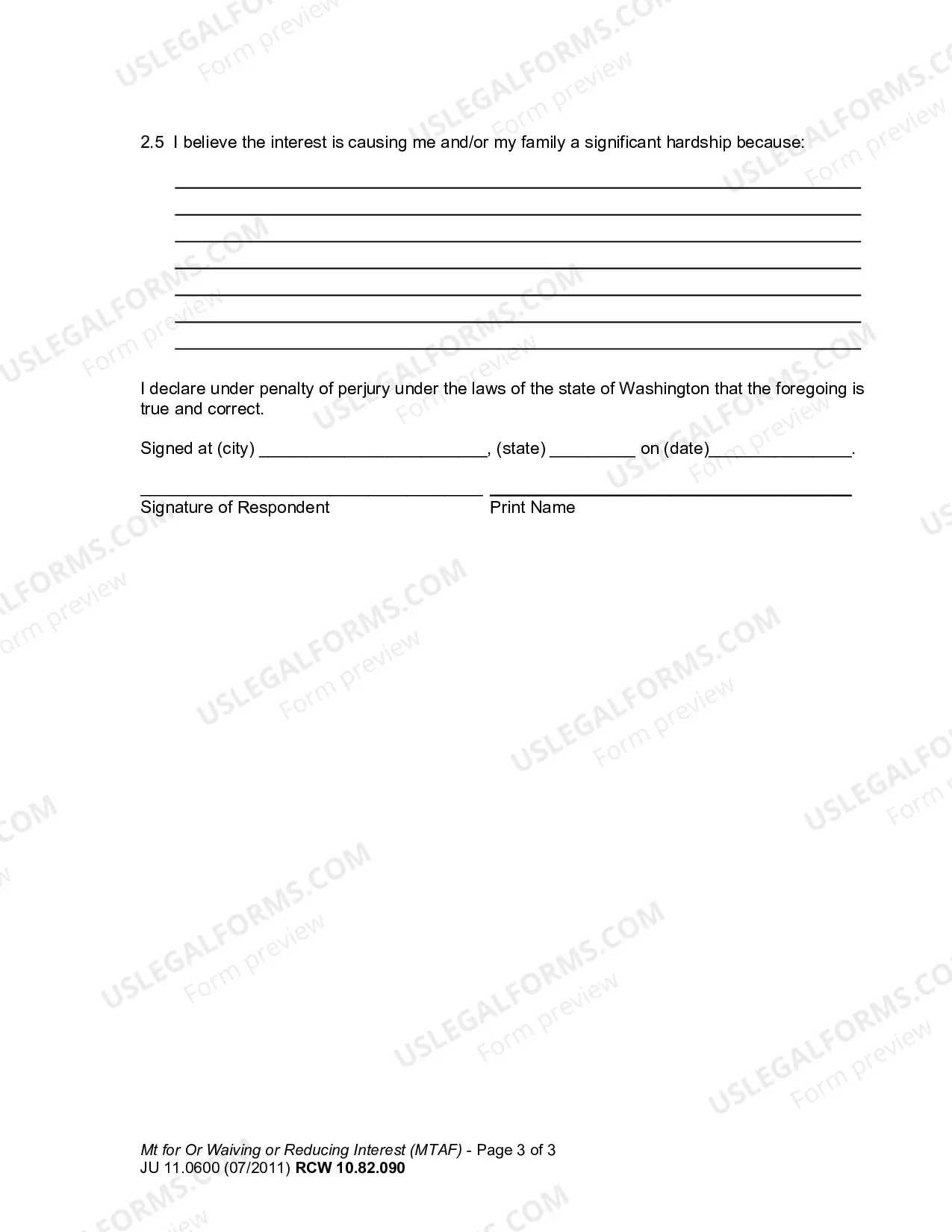 Preview Motion for Order Waiving or Reducing Interest on Legal financial Obligations (MTAF)