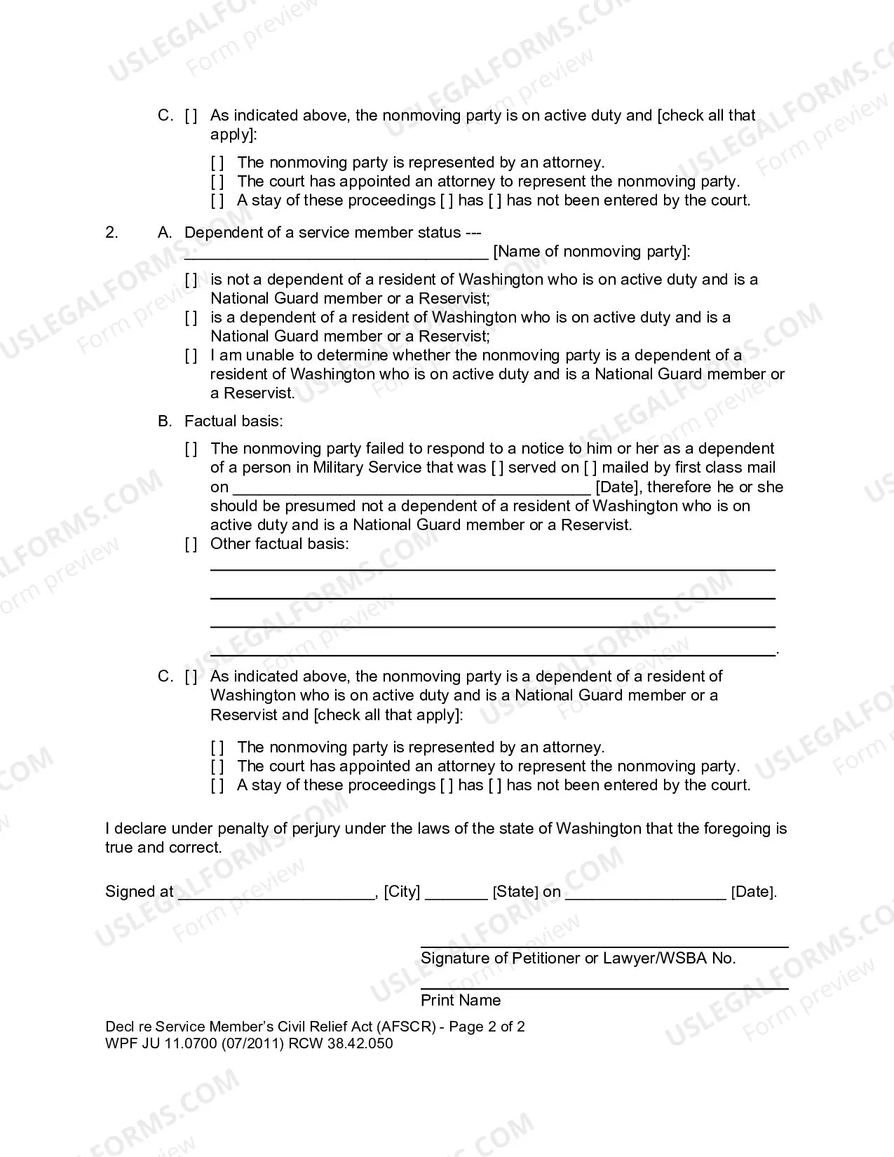 Preview Declaration re: Service Members Civil Relief Act (AFSCR)