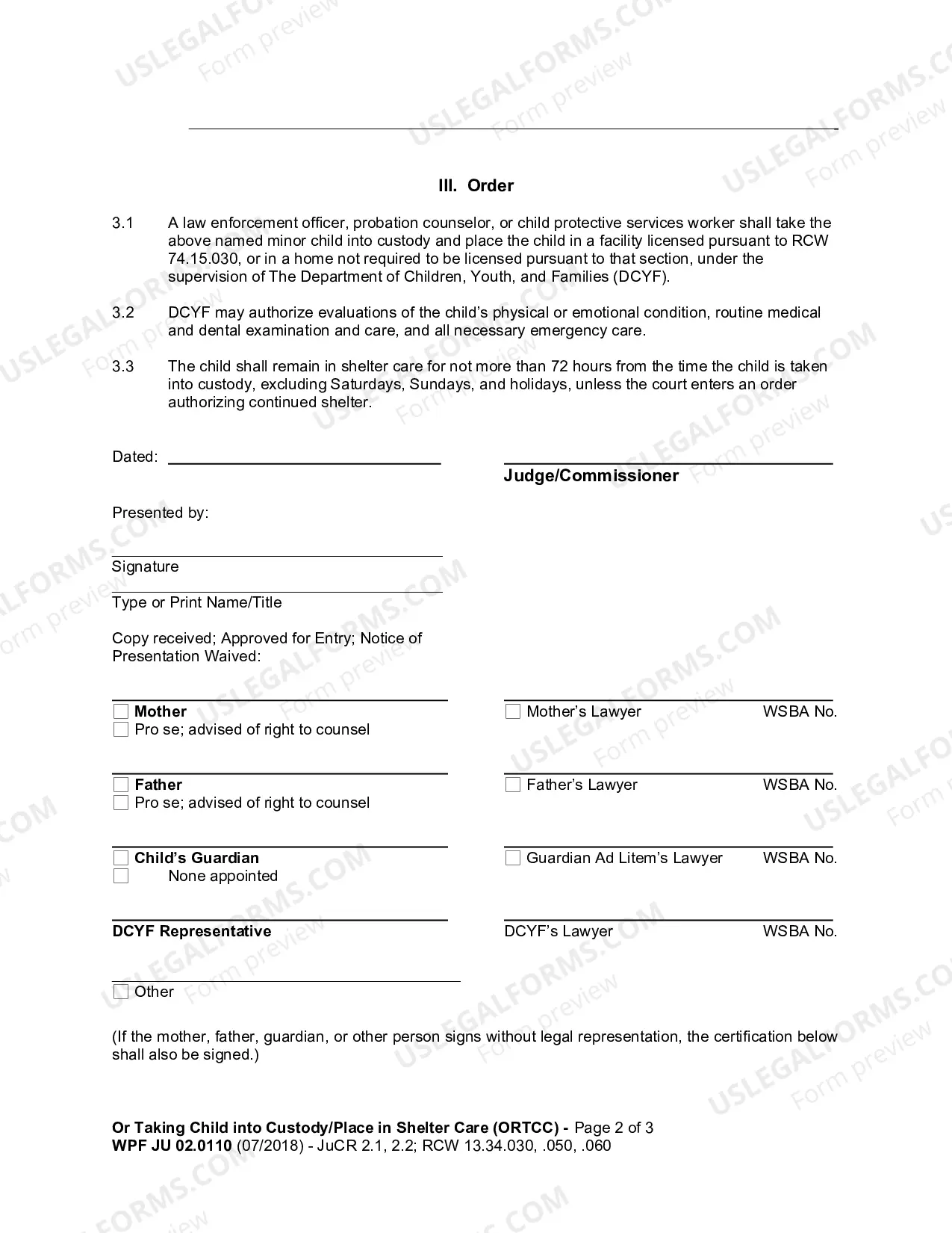 Preview Order Taking Child Into Custody And Placement In Shelter Care