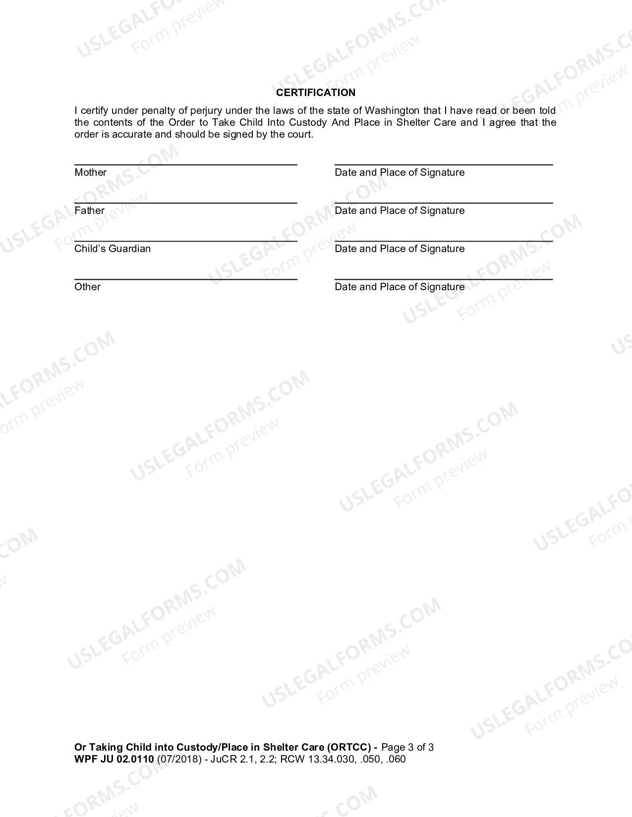 Preview Order Taking Child Into Custody And Placement In Shelter Care