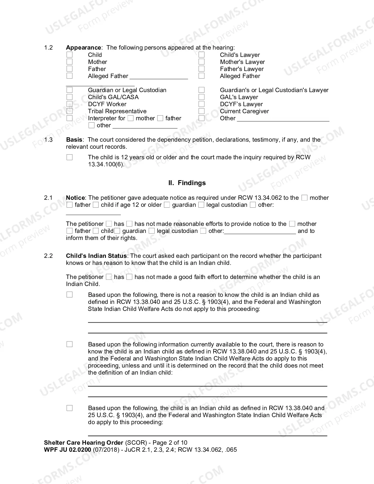 Preview Shelter Care Hearing Order
