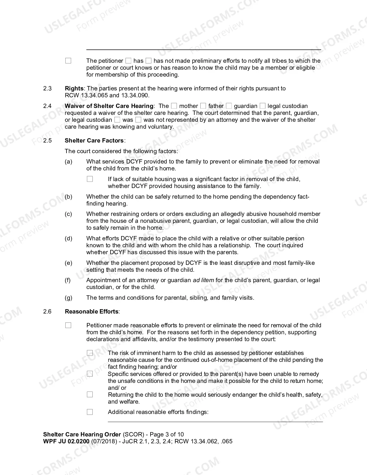 Preview Shelter Care Hearing Order