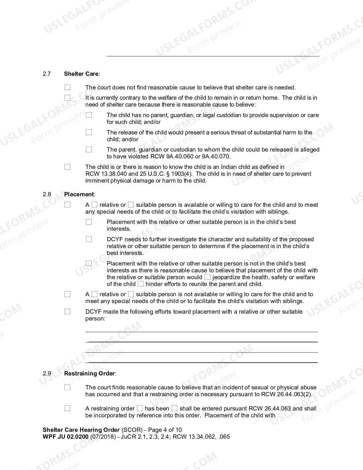 Preview Shelter Care Hearing Order