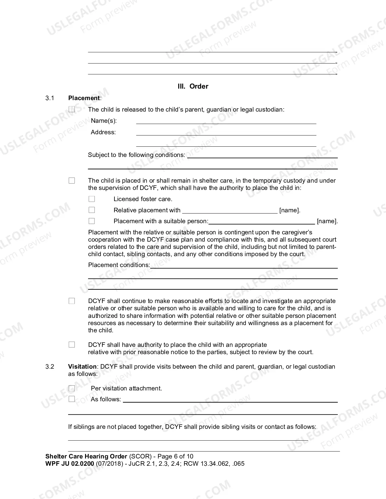 Preview Shelter Care Hearing Order