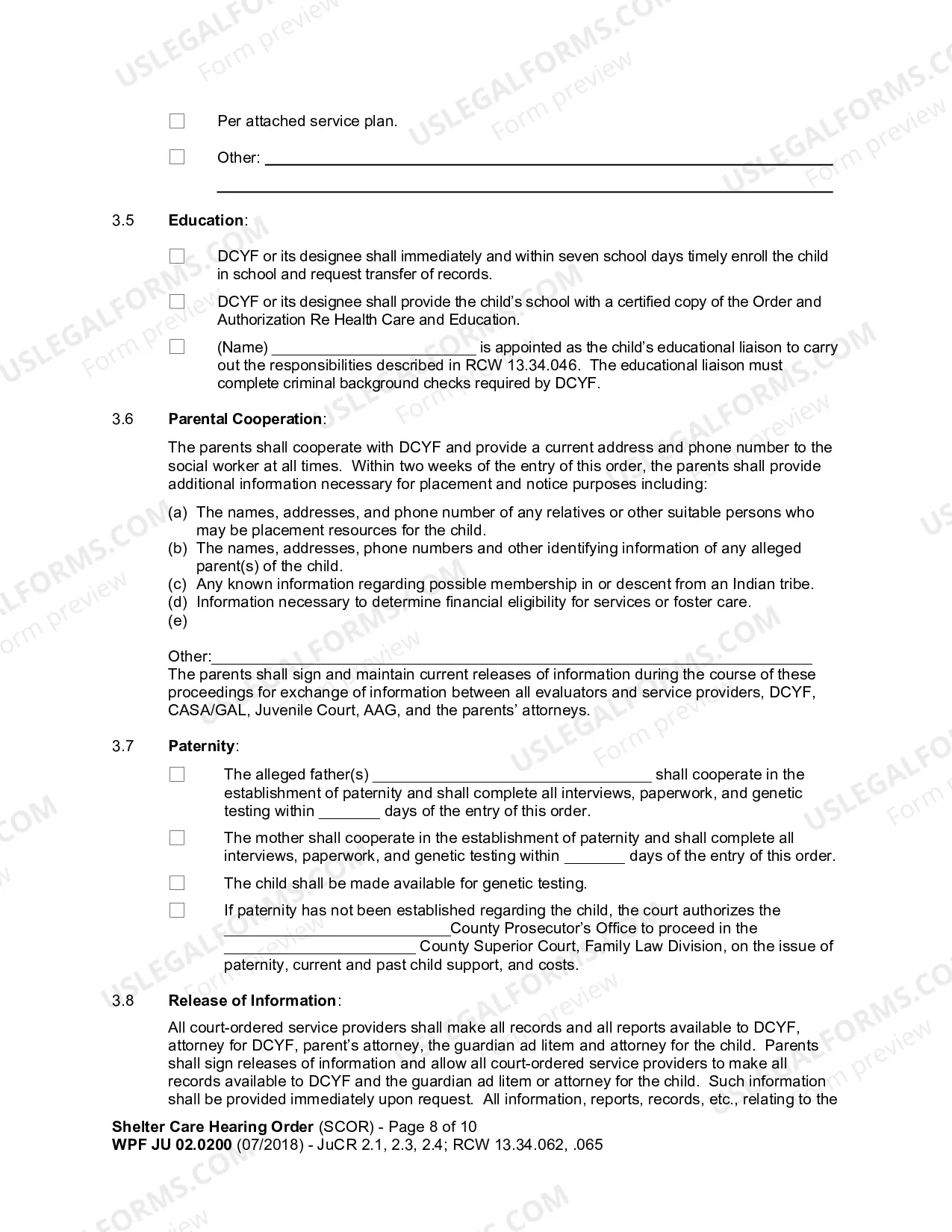 Preview Shelter Care Hearing Order