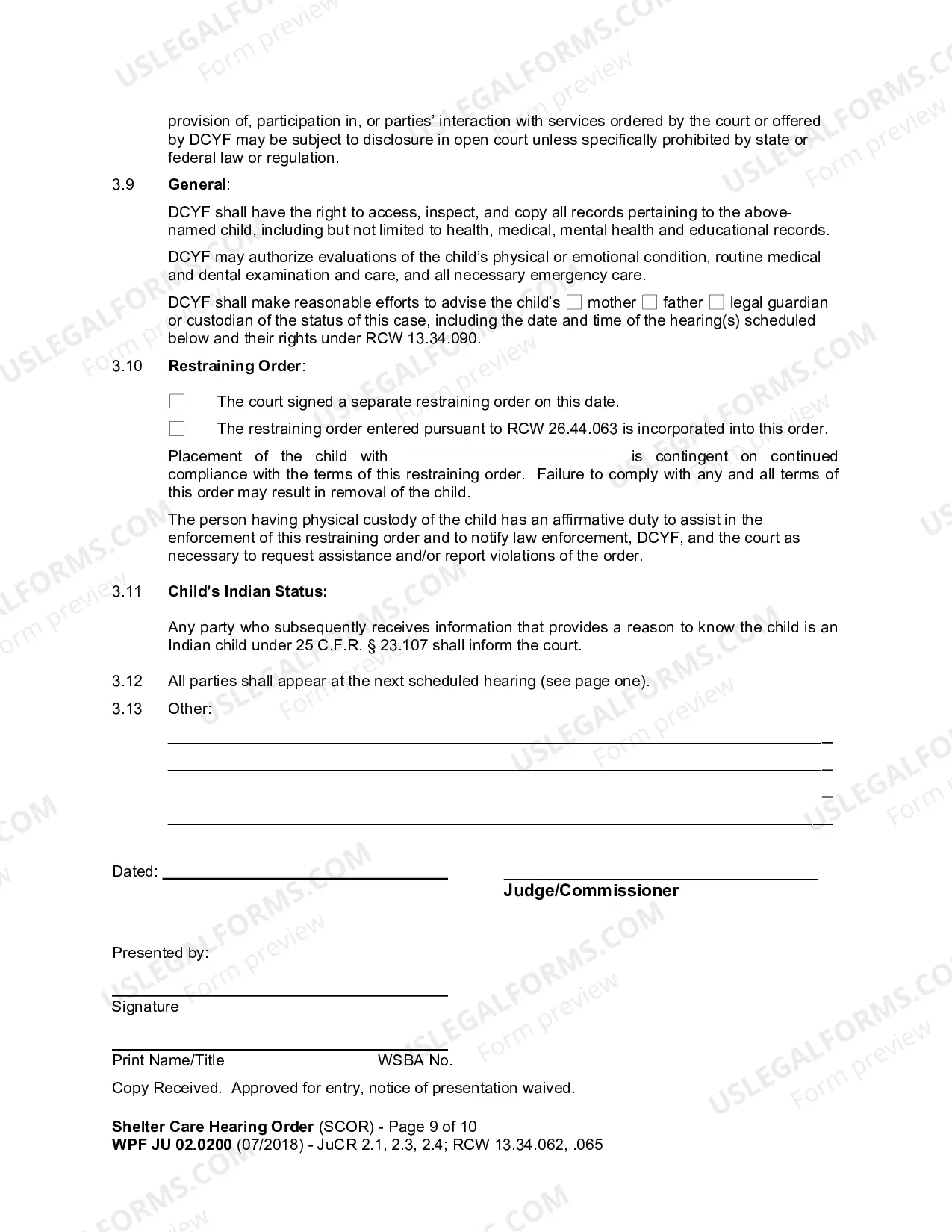 Preview Shelter Care Hearing Order