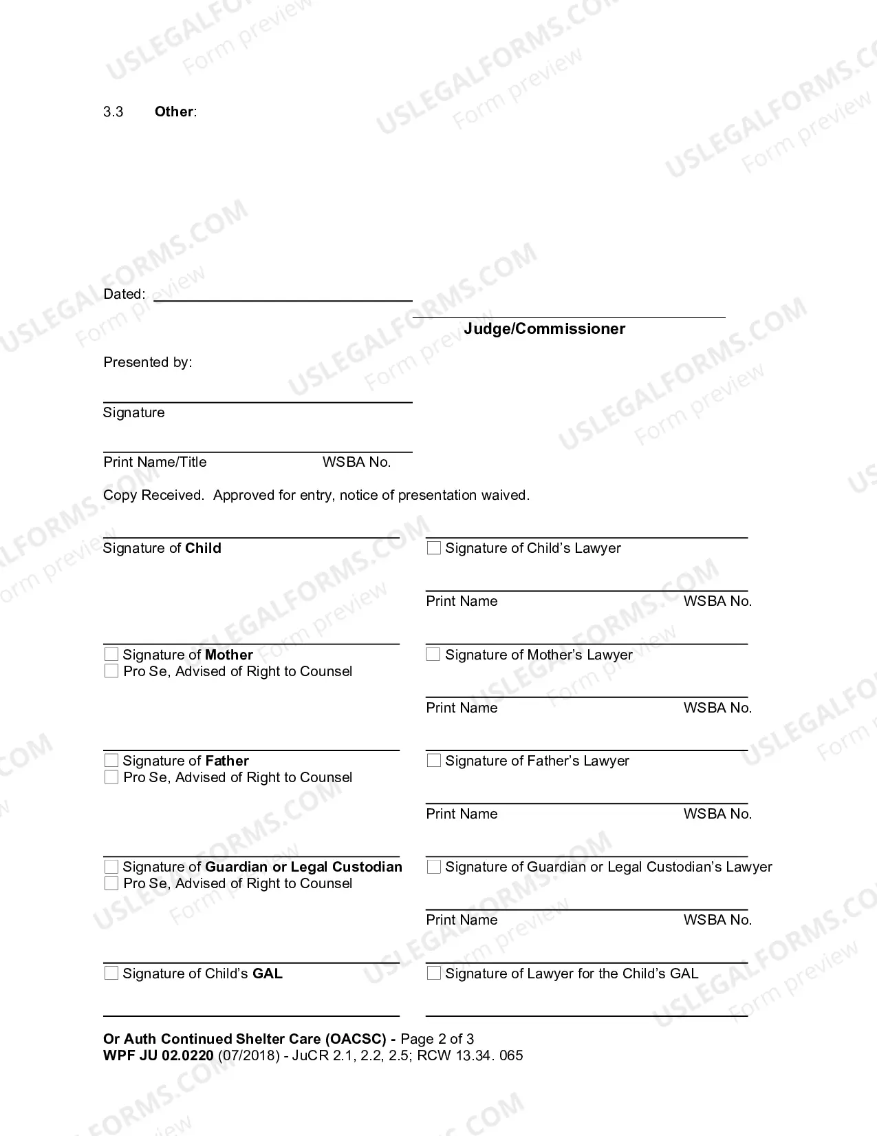 Preview Order Authorizing Continued Shelter Care (OACSC)