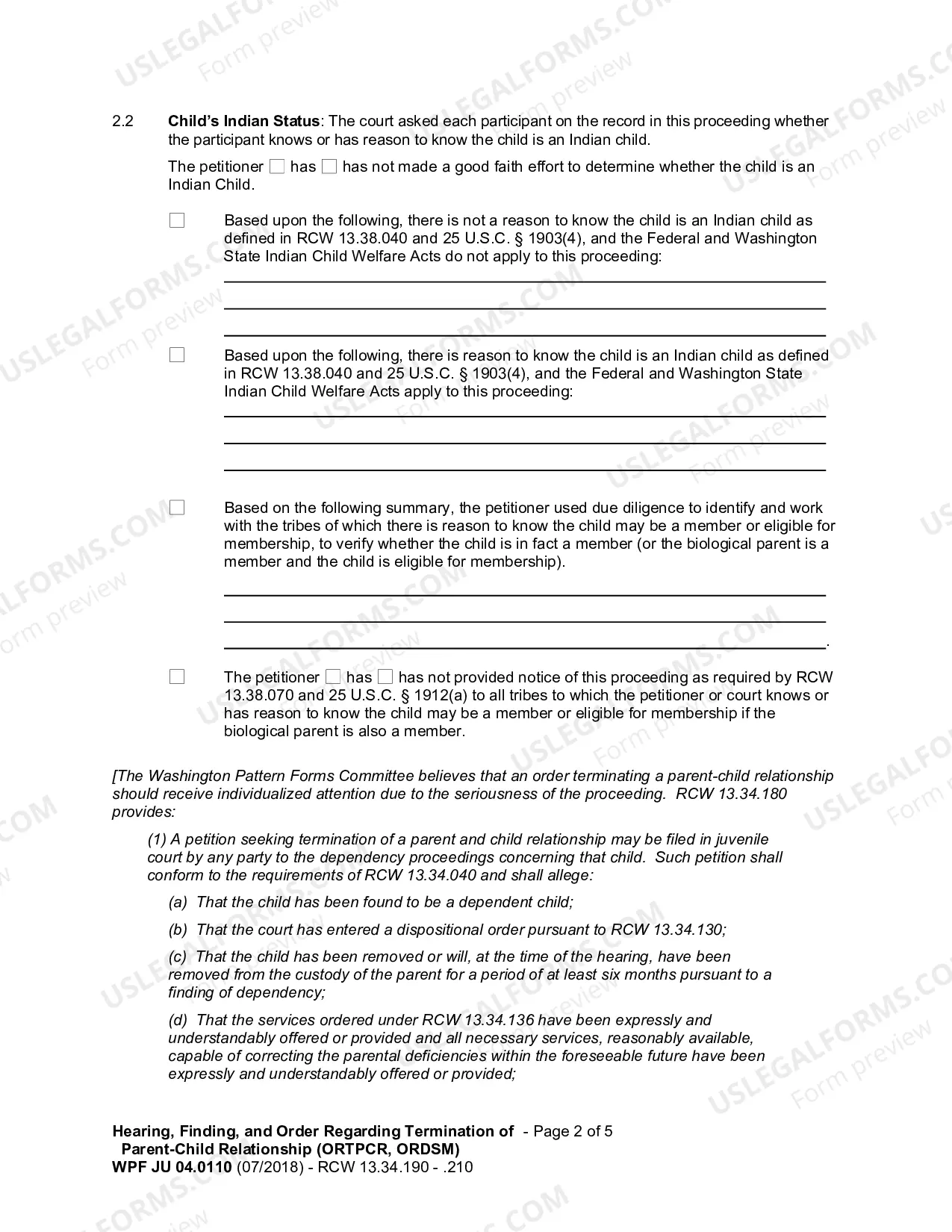 Preview Hearing Findings And Order Terminating Parent Child Relationship