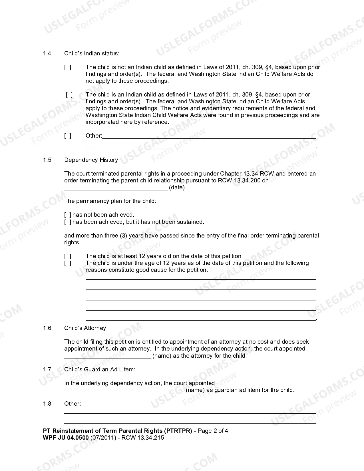 Preview Petition for Reinstatement of Terminated Parental Rights