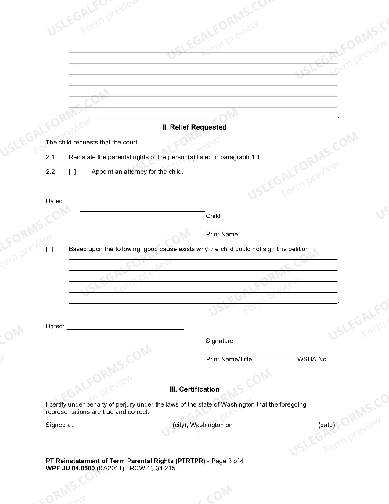 Preview Petition for Reinstatement of Terminated Parental Rights