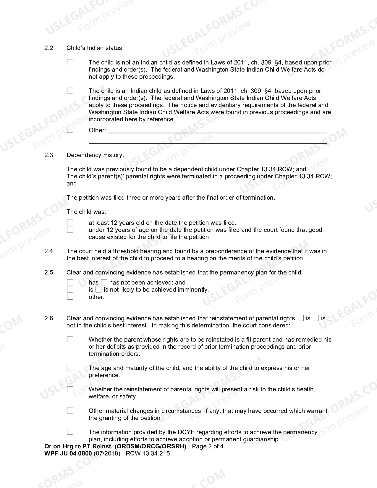 Preview Order on Hearing re Petition for Reinstatement of Terminated Parental Rights