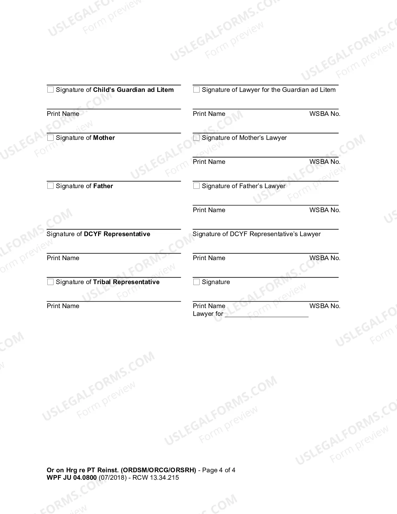 Preview Order on Hearing re Petition for Reinstatement of Terminated Parental Rights