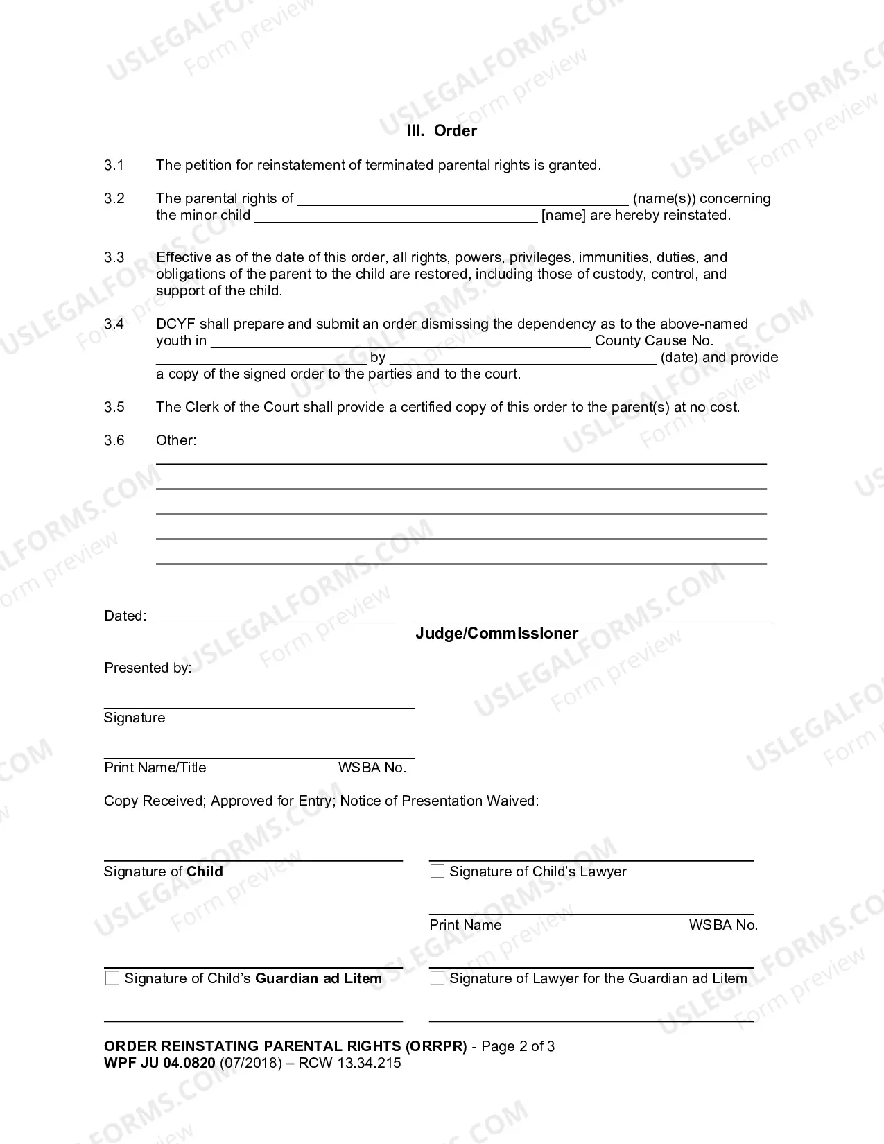 Preview Order Reinstating Parental Rights (ORRPR)