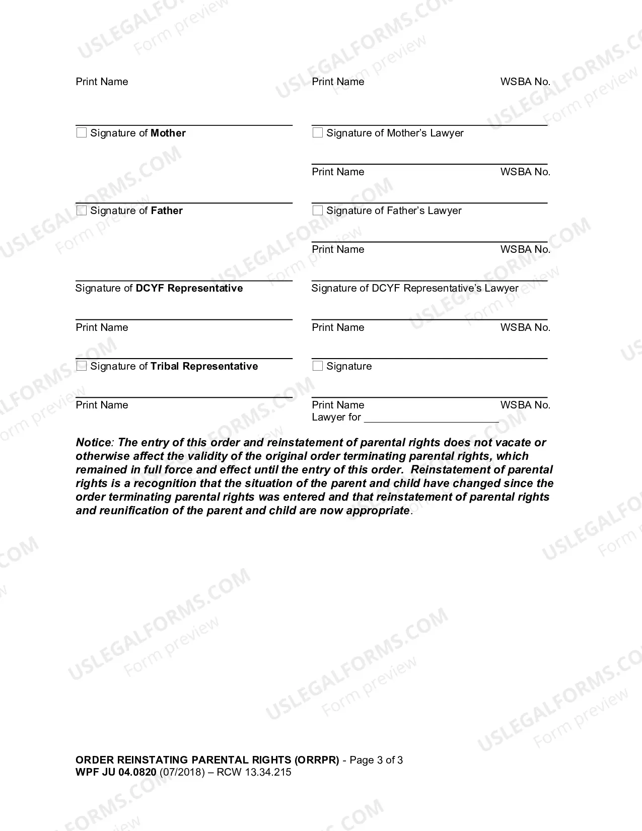 Preview Order Reinstating Parental Rights (ORRPR)