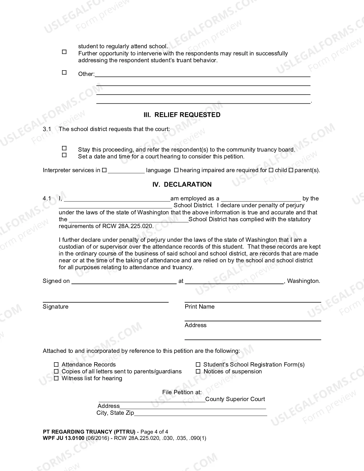 Preview Petition Regarding Truancy (PTTRU)