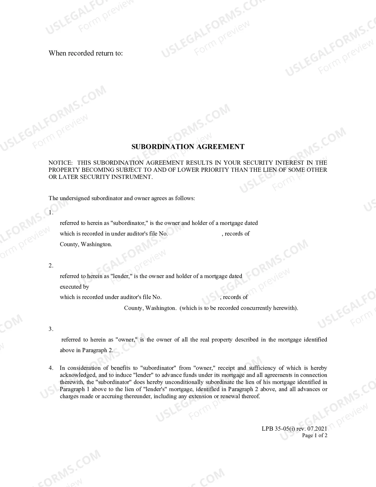 Preview Subordination Agreement