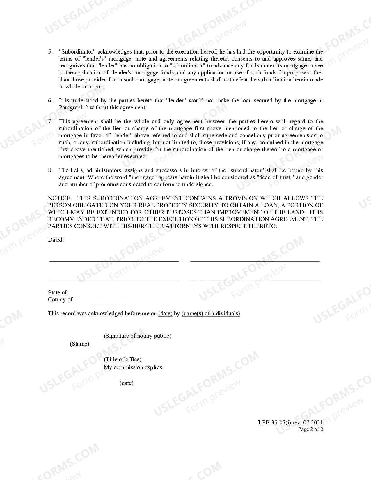 Preview Subordination Agreement