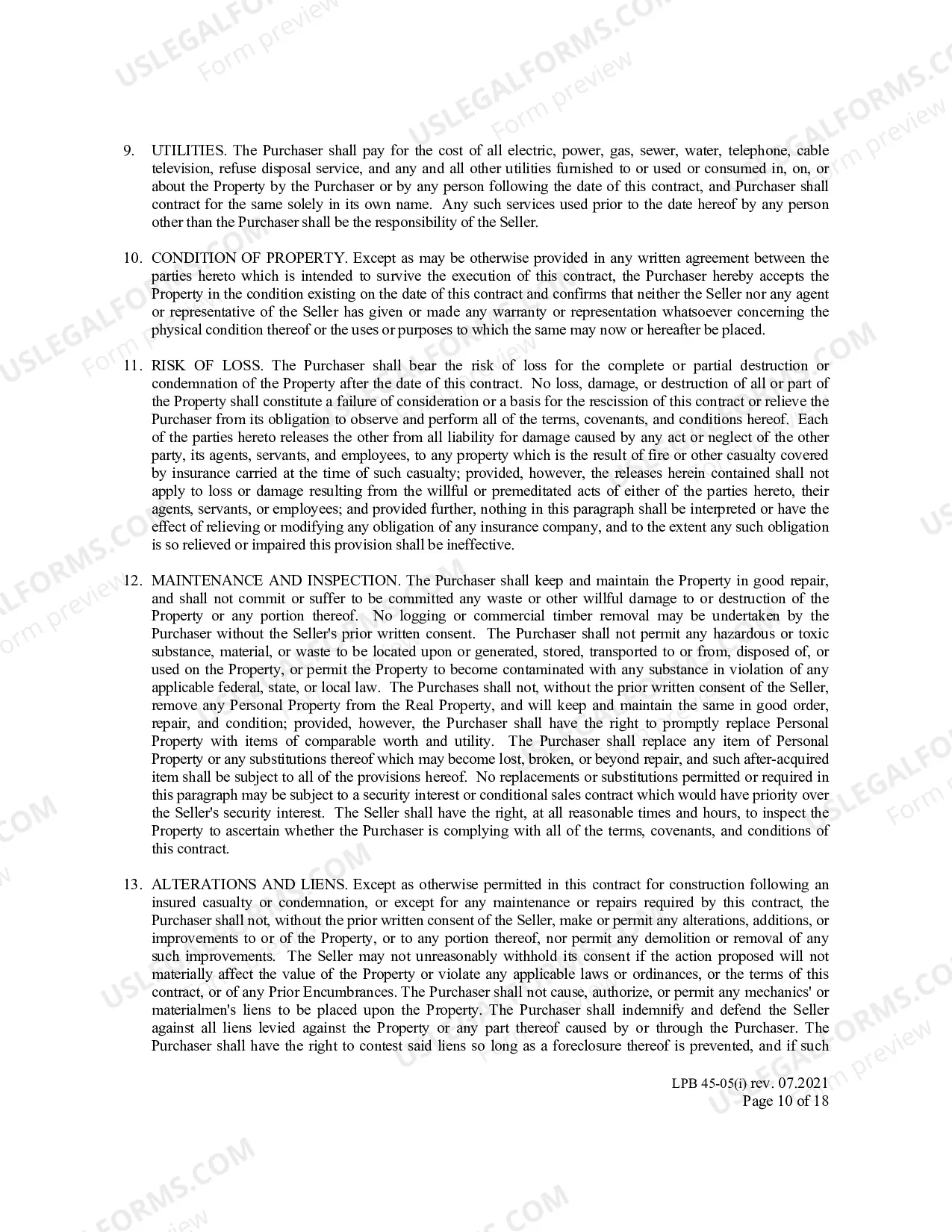 Preview Real Estate Contract- Long Form