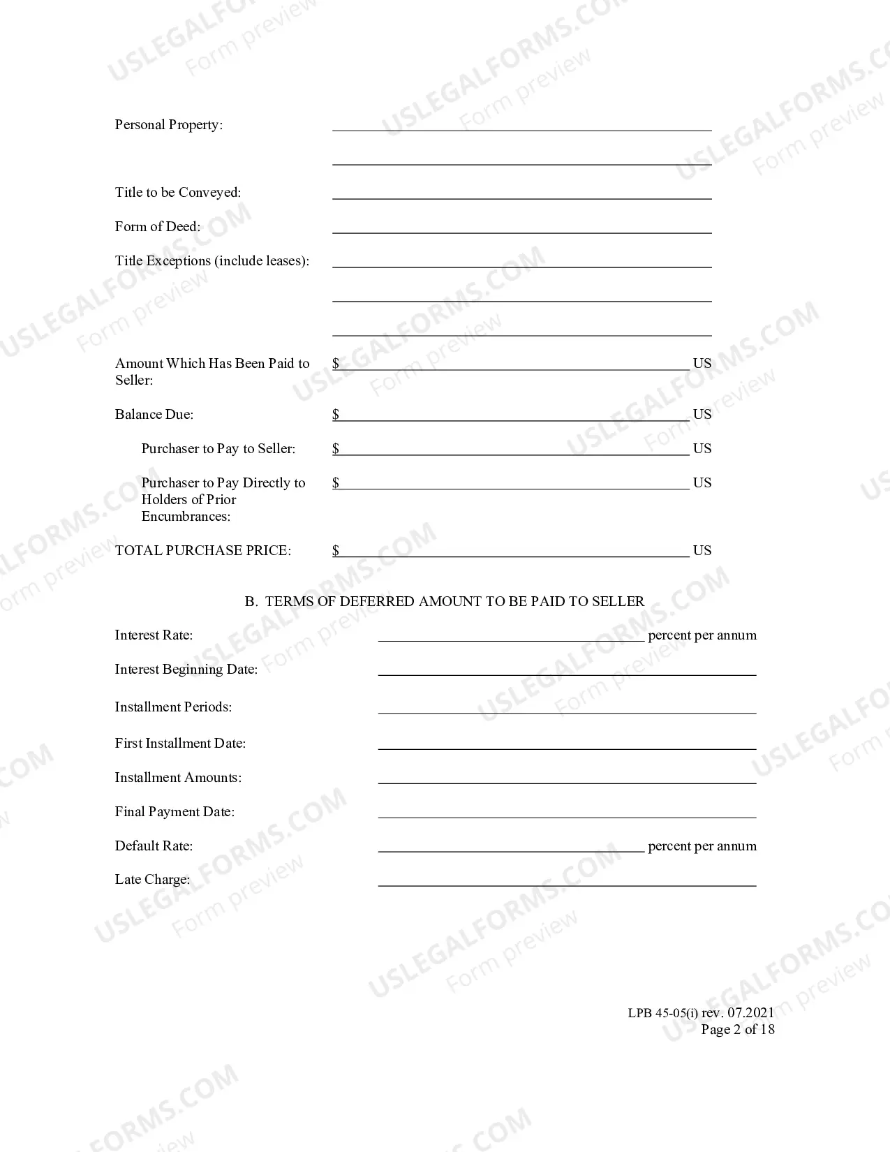 Preview Real Estate Contract- Long Form